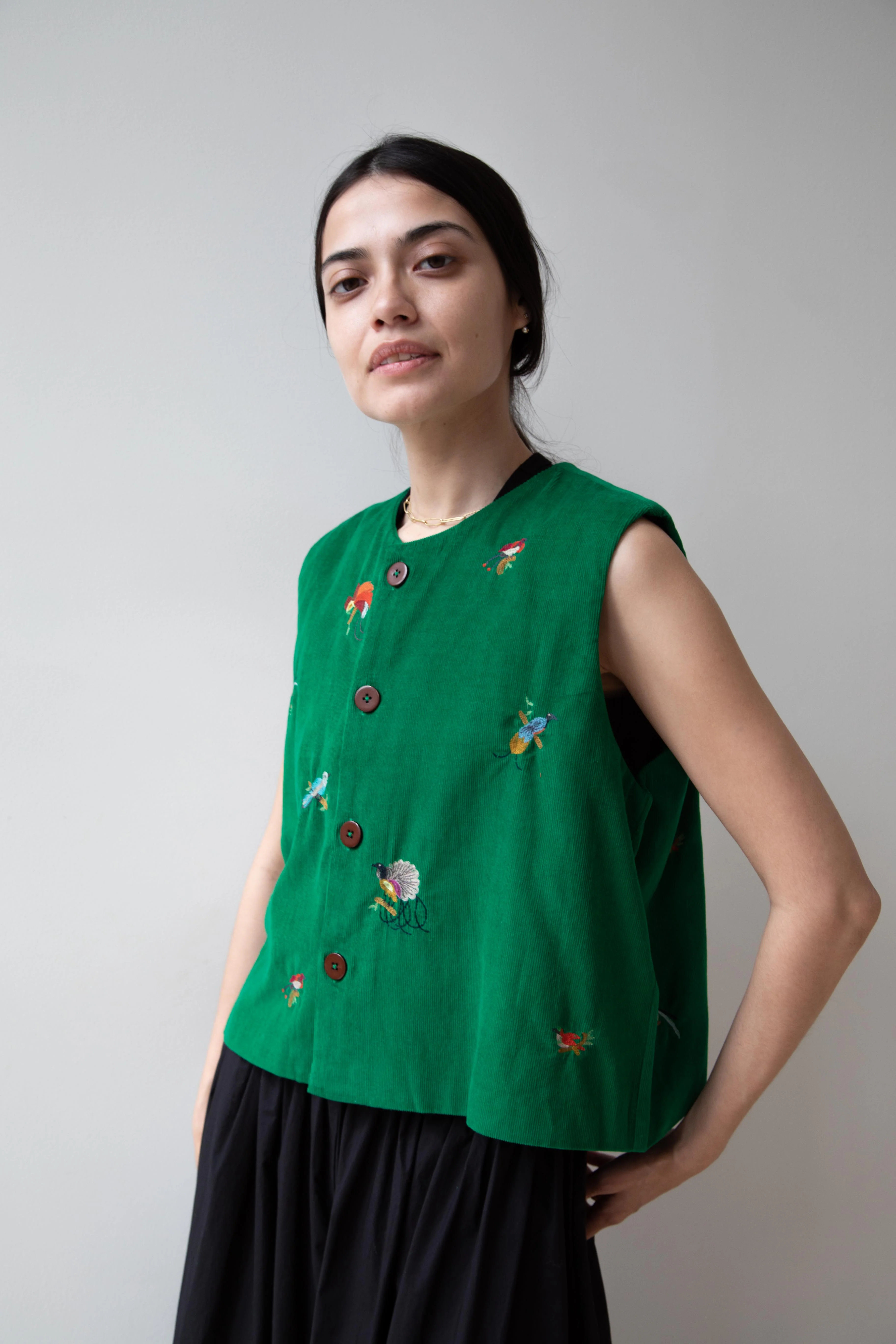 Runaway Bicycle | Bird of Paradise Embroidered Vest in Green - Image 15