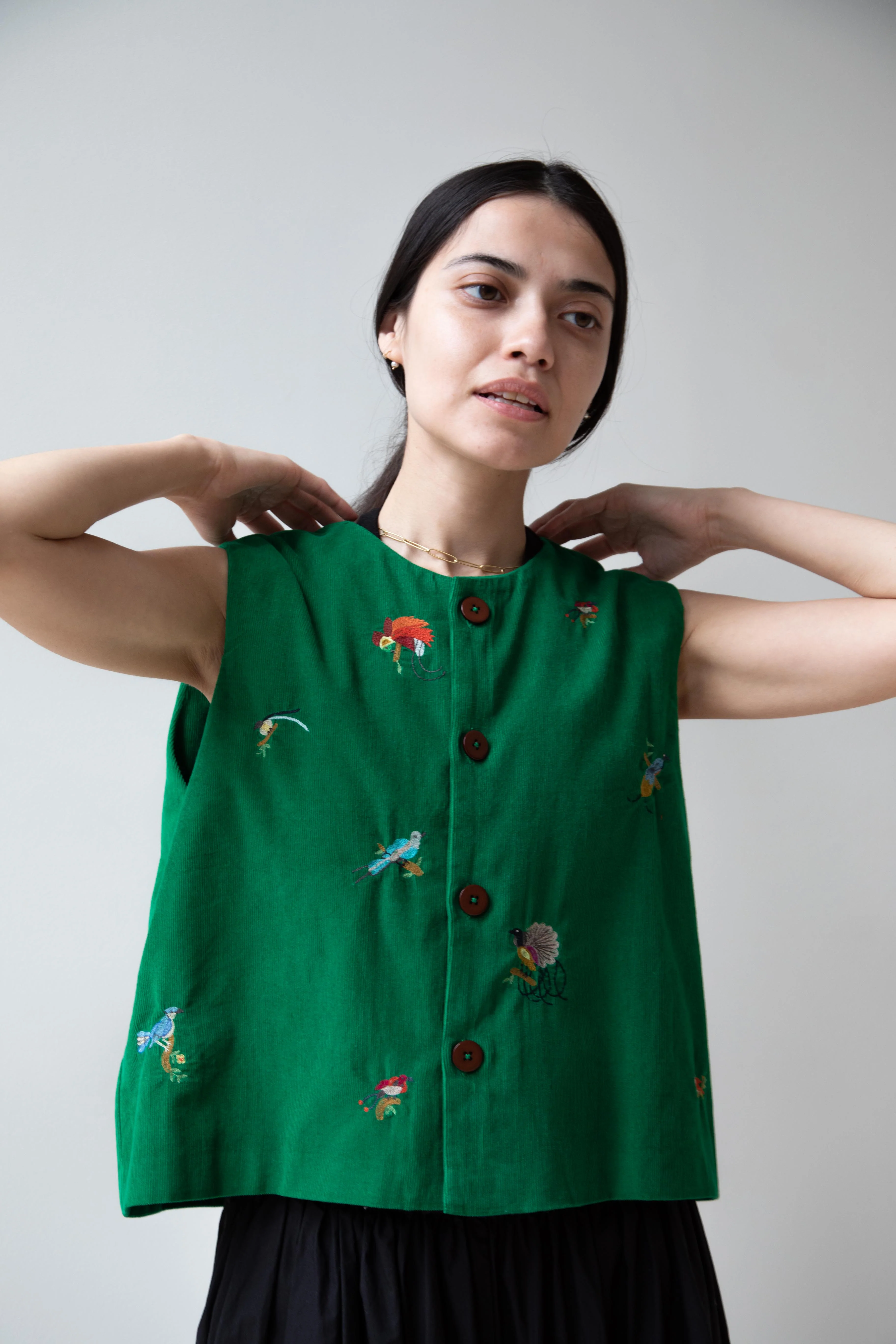 Runaway Bicycle | Bird of Paradise Embroidered Vest in Green - Image 16
