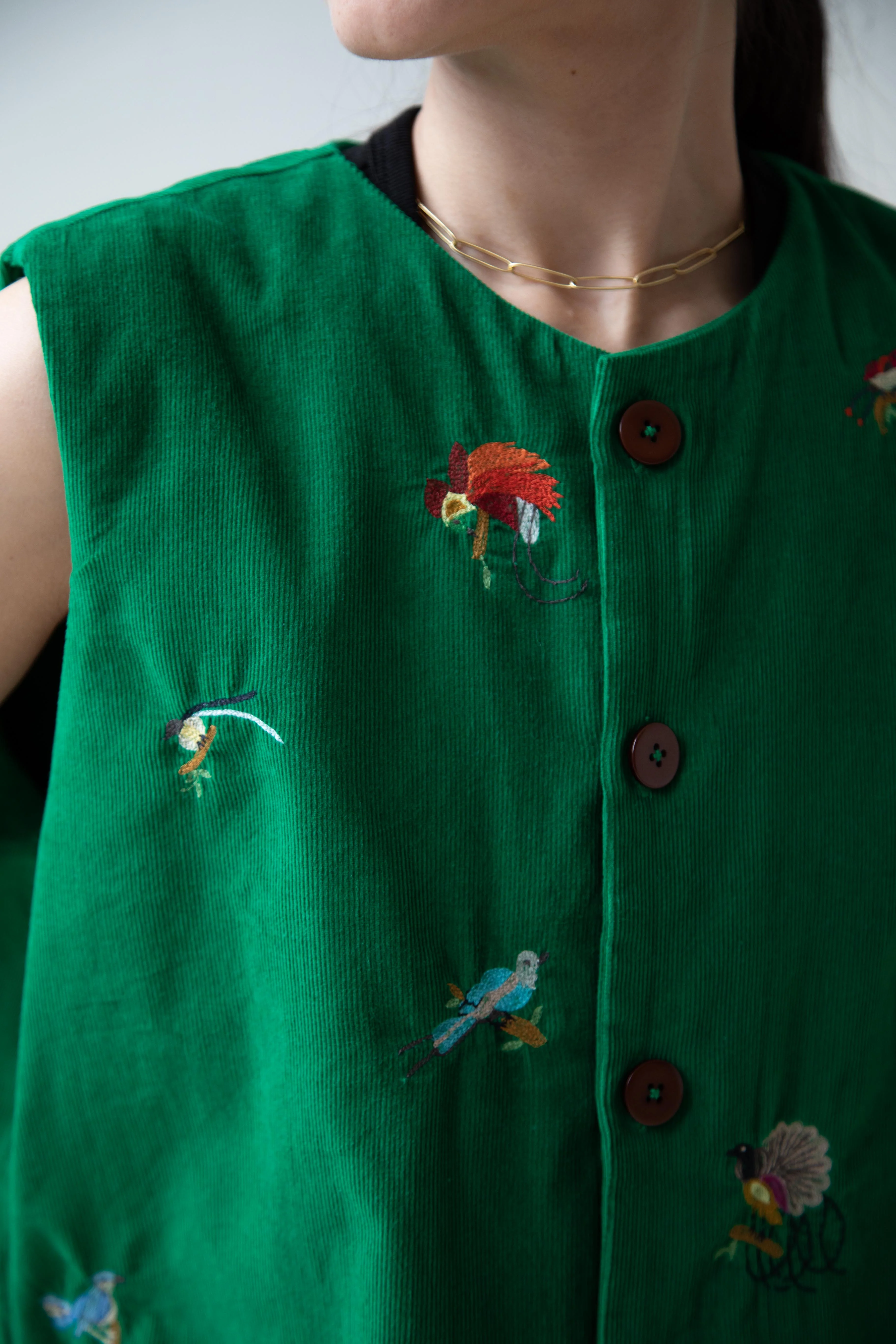 Runaway Bicycle | Bird of Paradise Embroidered Vest in Green - Image 19