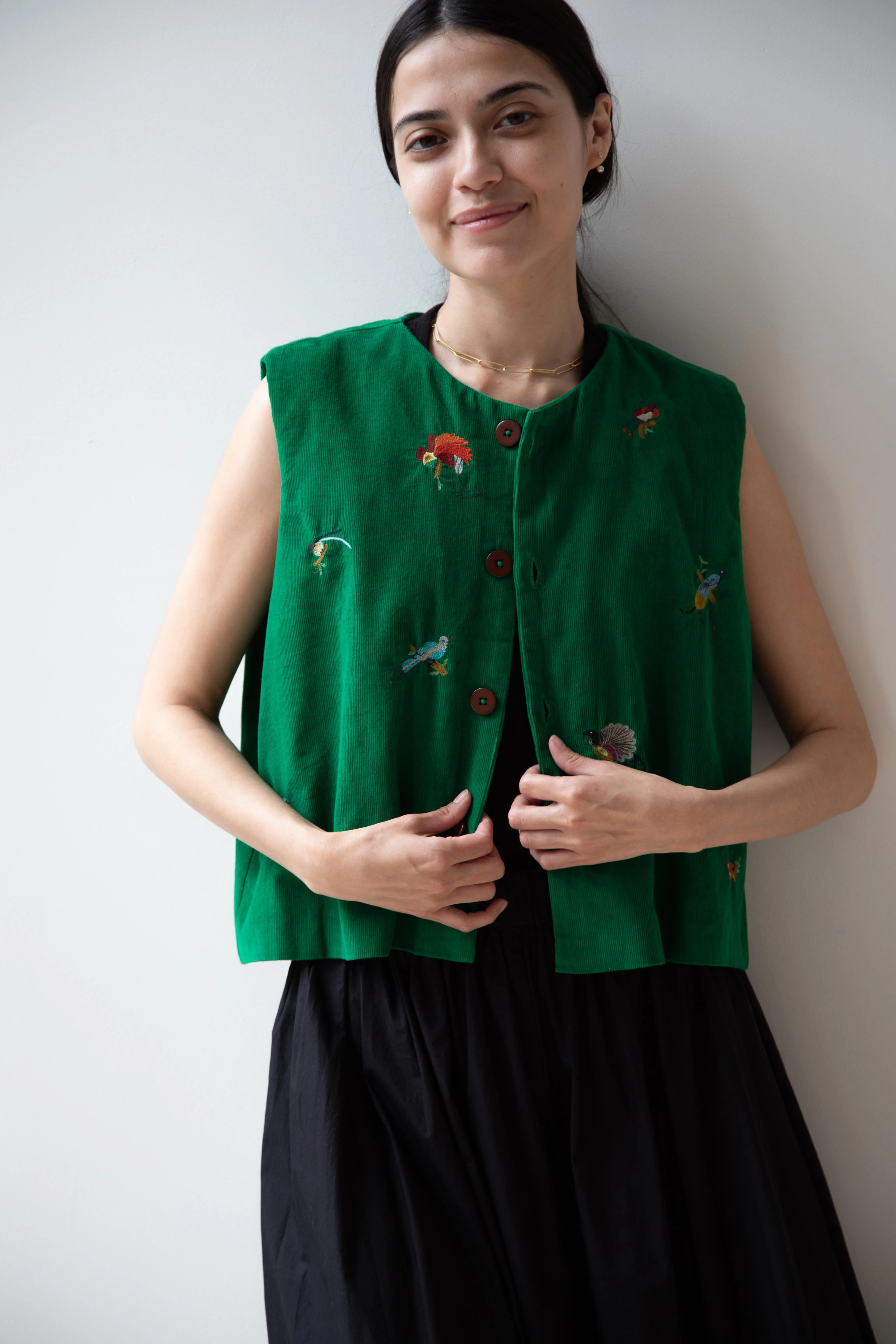 Runaway Bicycle | Bird of Paradise Embroidered Vest in Green - Image 3