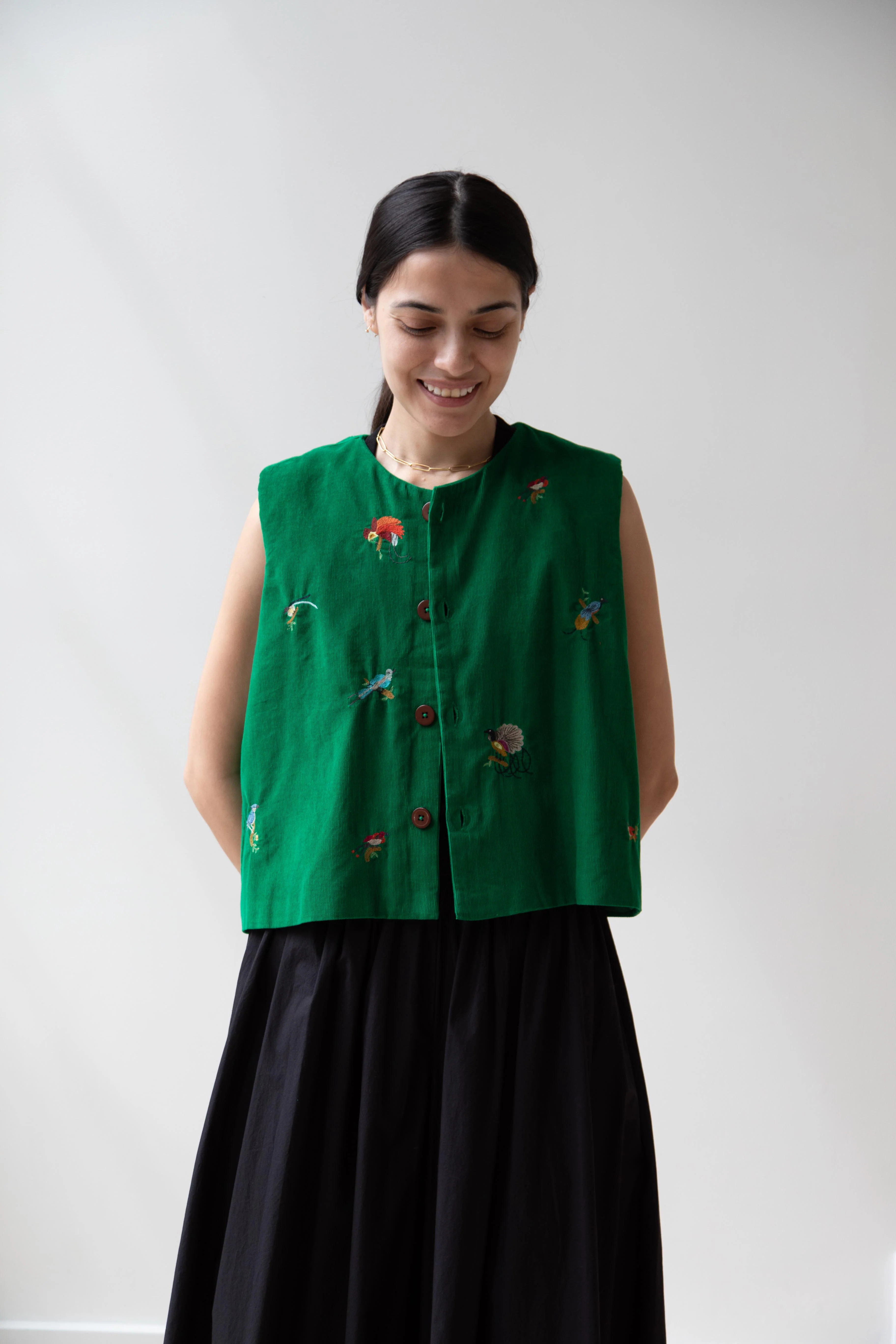 Runaway Bicycle | Bird of Paradise Embroidered Vest in Green - Image 4