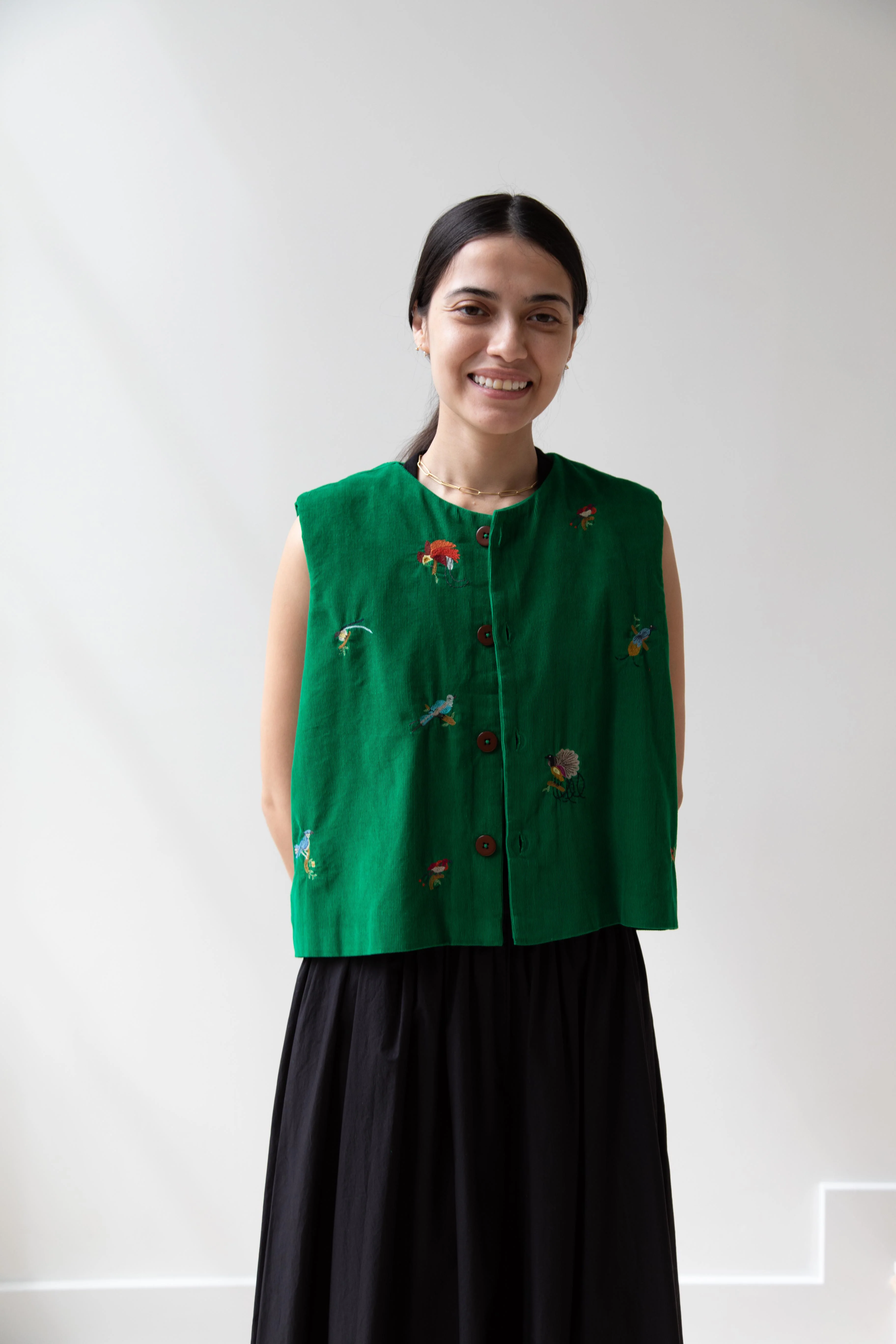 Runaway Bicycle | Bird of Paradise Embroidered Vest in Green - Image 5