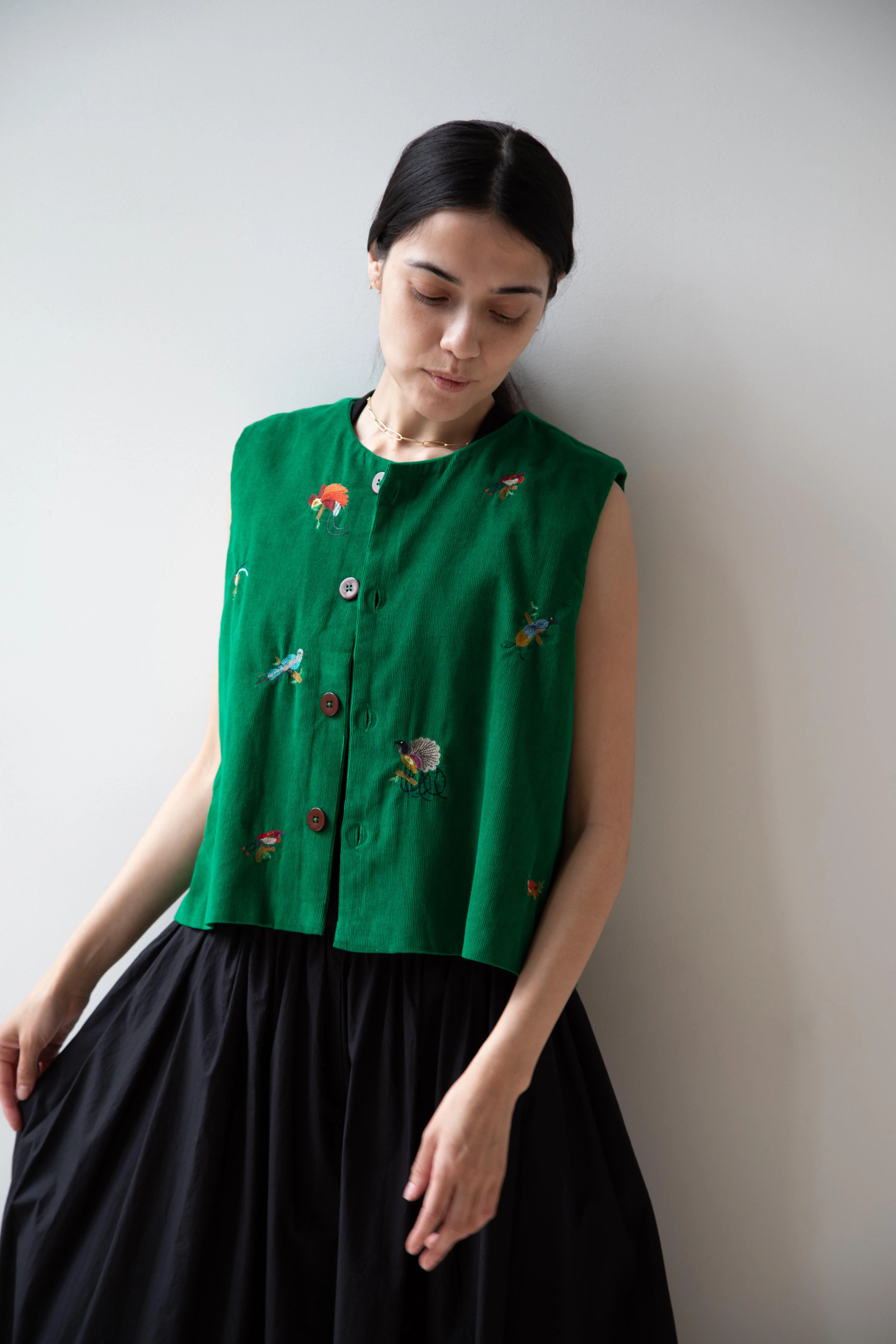 Runaway Bicycle | Bird of Paradise Embroidered Vest in Green - Image 6