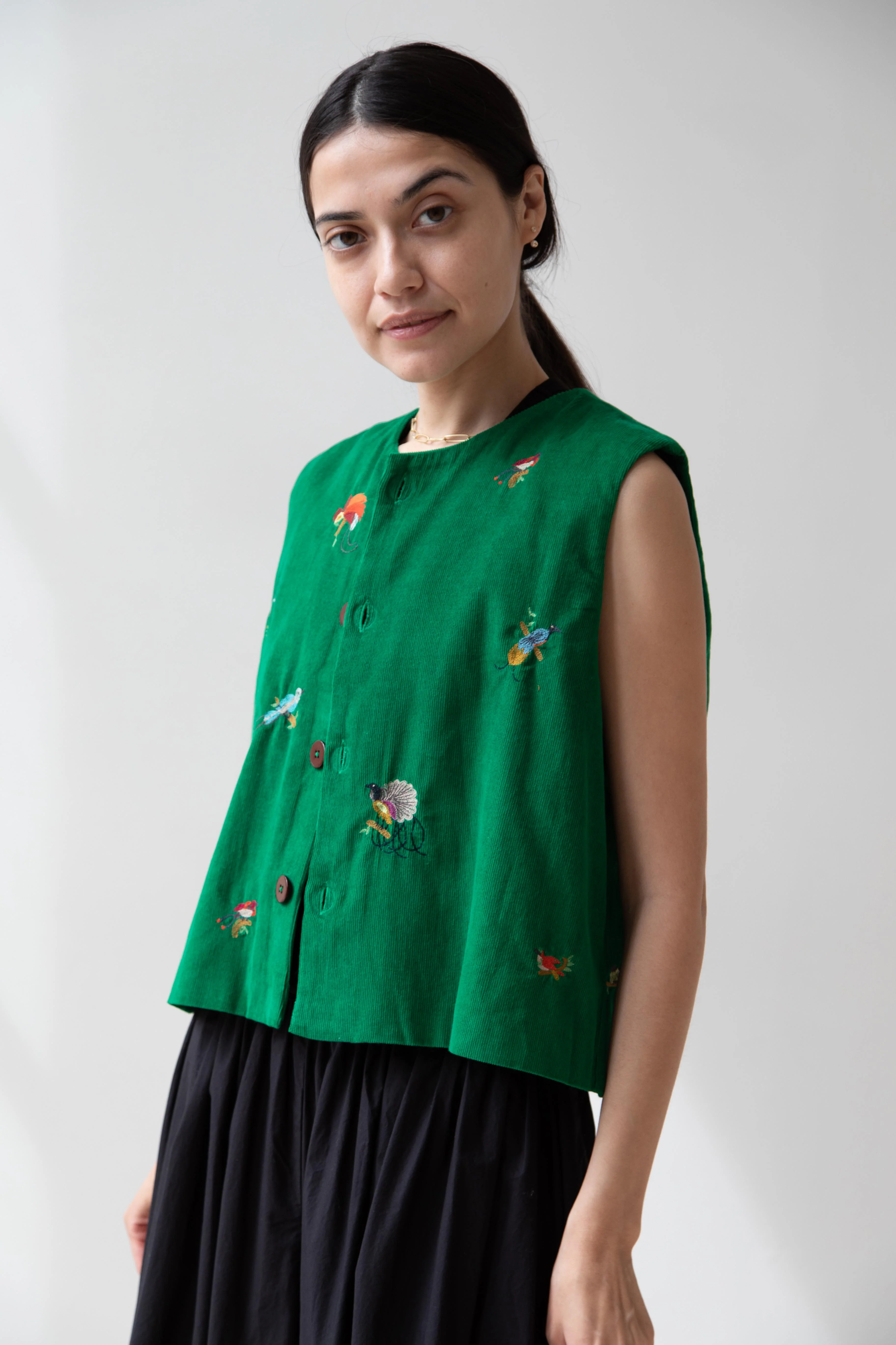 Runaway Bicycle | Bird of Paradise Embroidered Vest in Green - Image 7