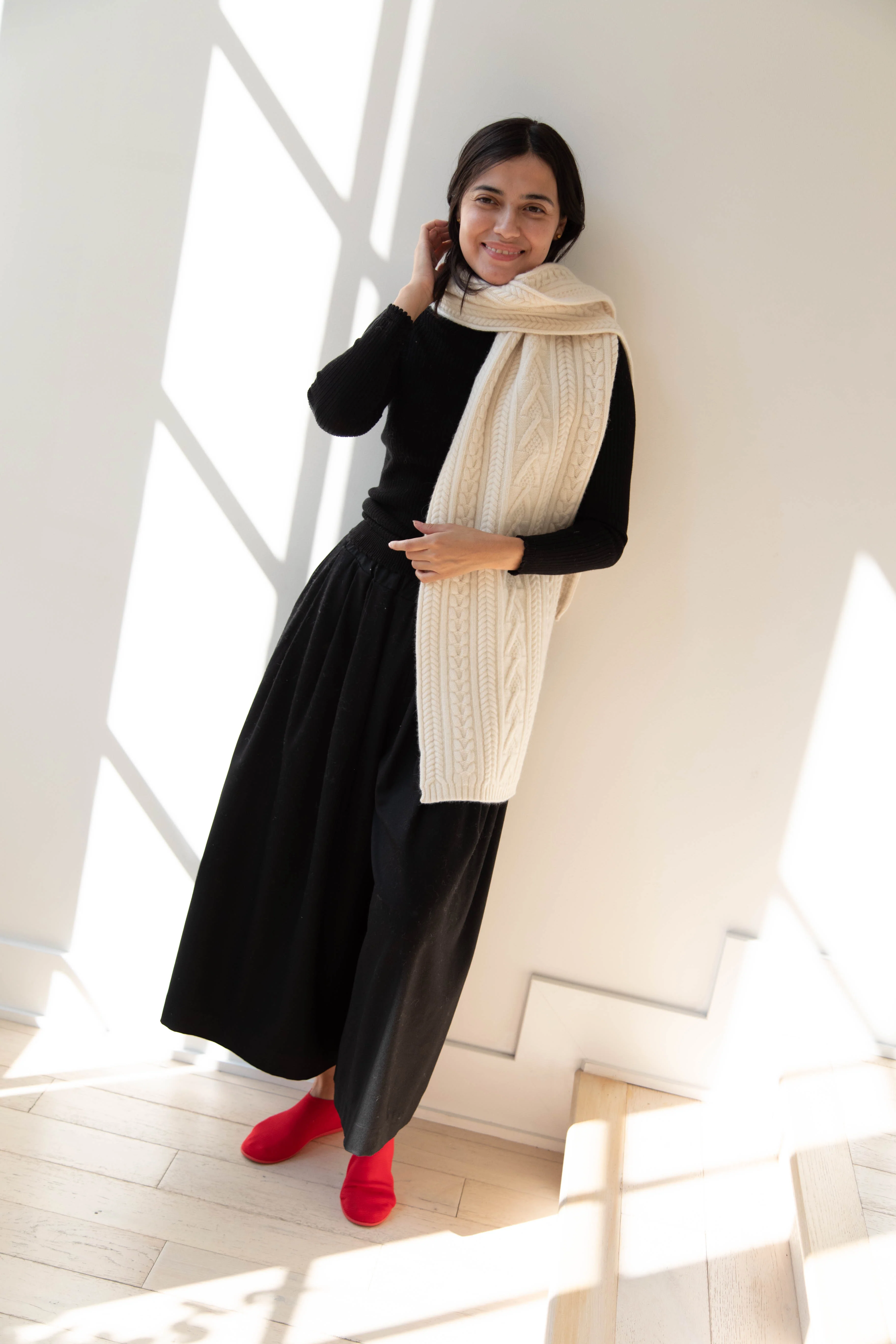 The Loom | Cabled Scarf in Ivory - Image 9