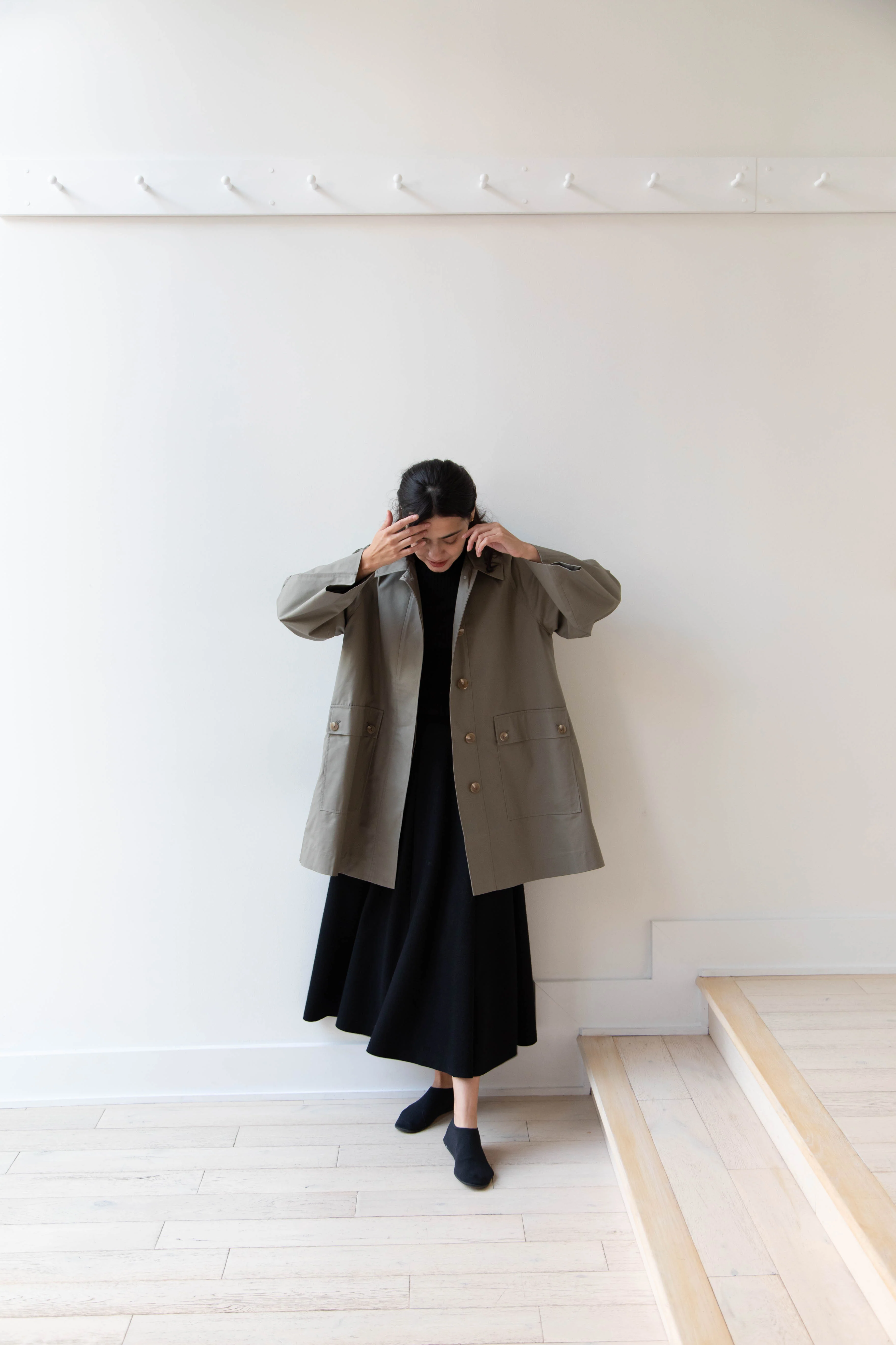 The Loom | Cotton Hooded Coat in Khaki - Image 13