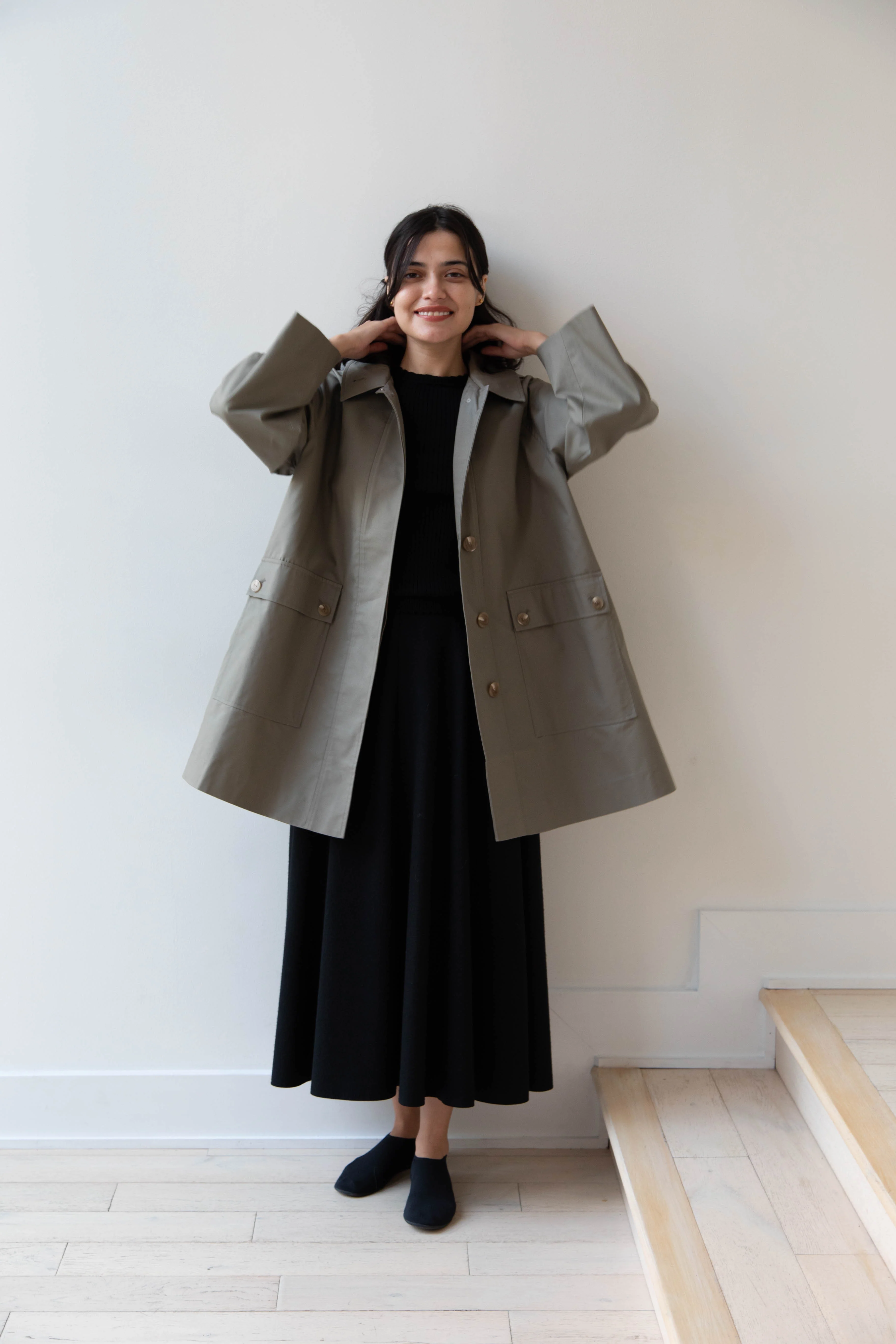The Loom | Cotton Hooded Coat in Khaki - Image 14