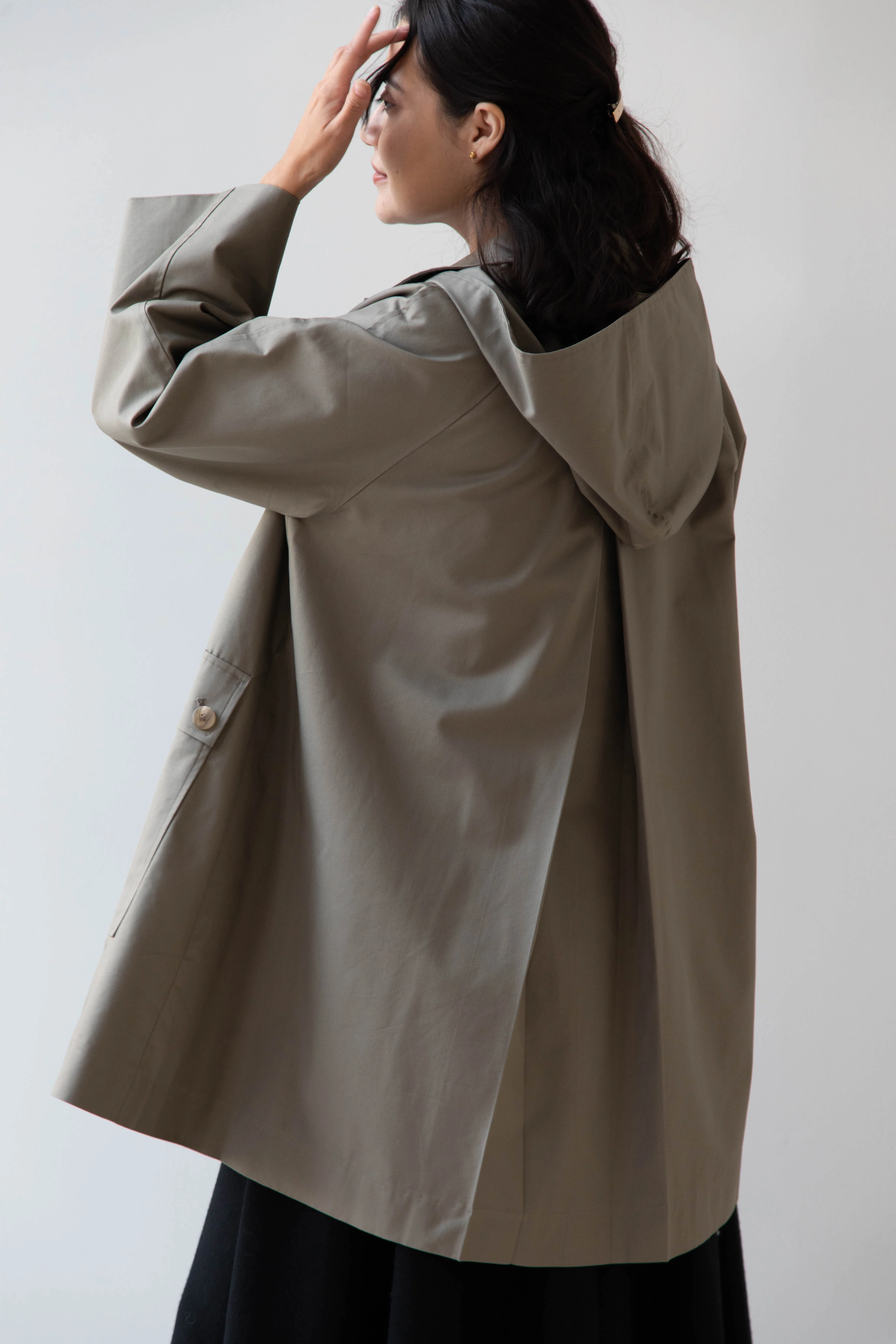 The Loom | Cotton Hooded Coat in Khaki - Image 19