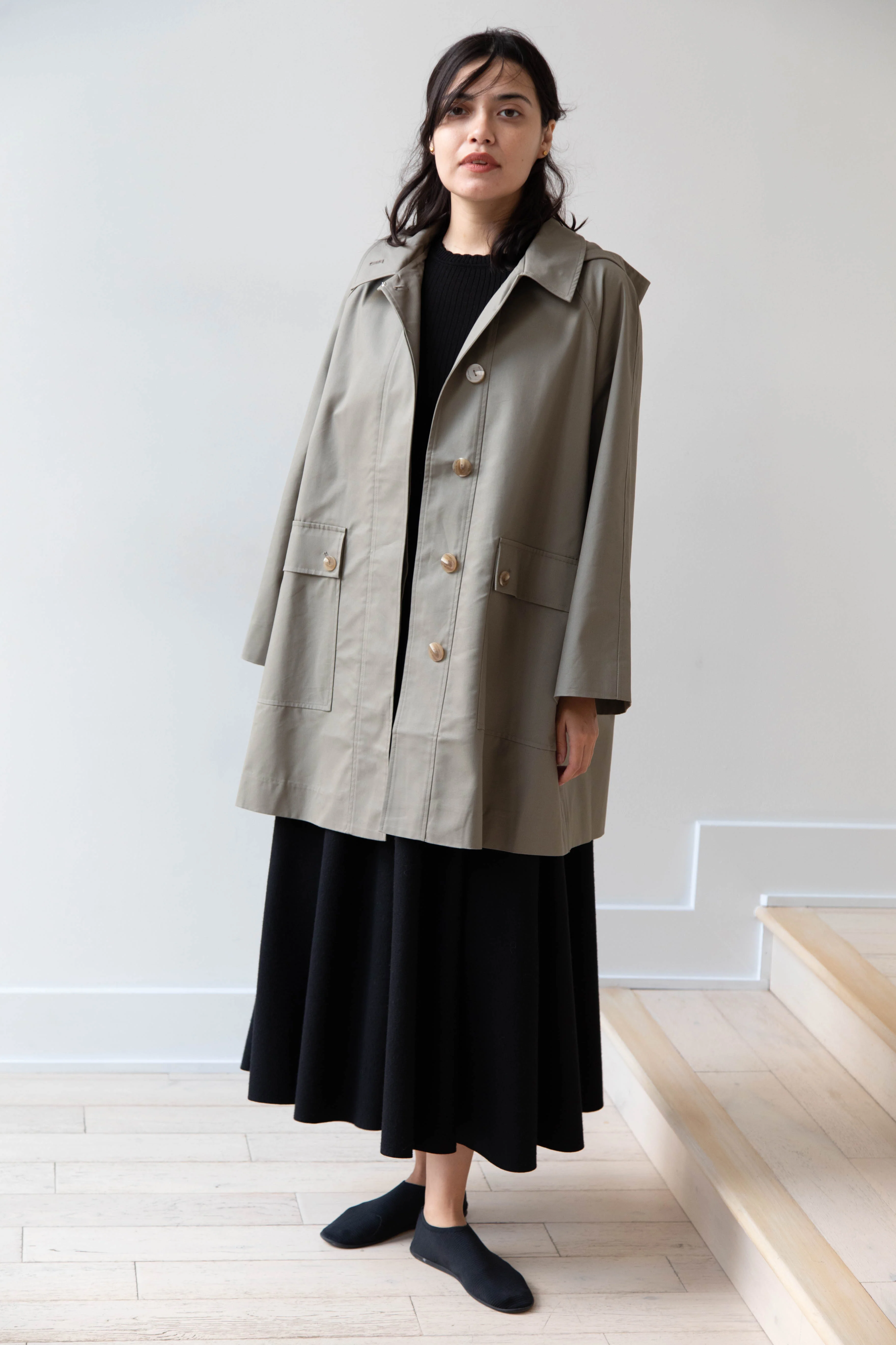 The Loom | Cotton Hooded Coat in Khaki - Image 2