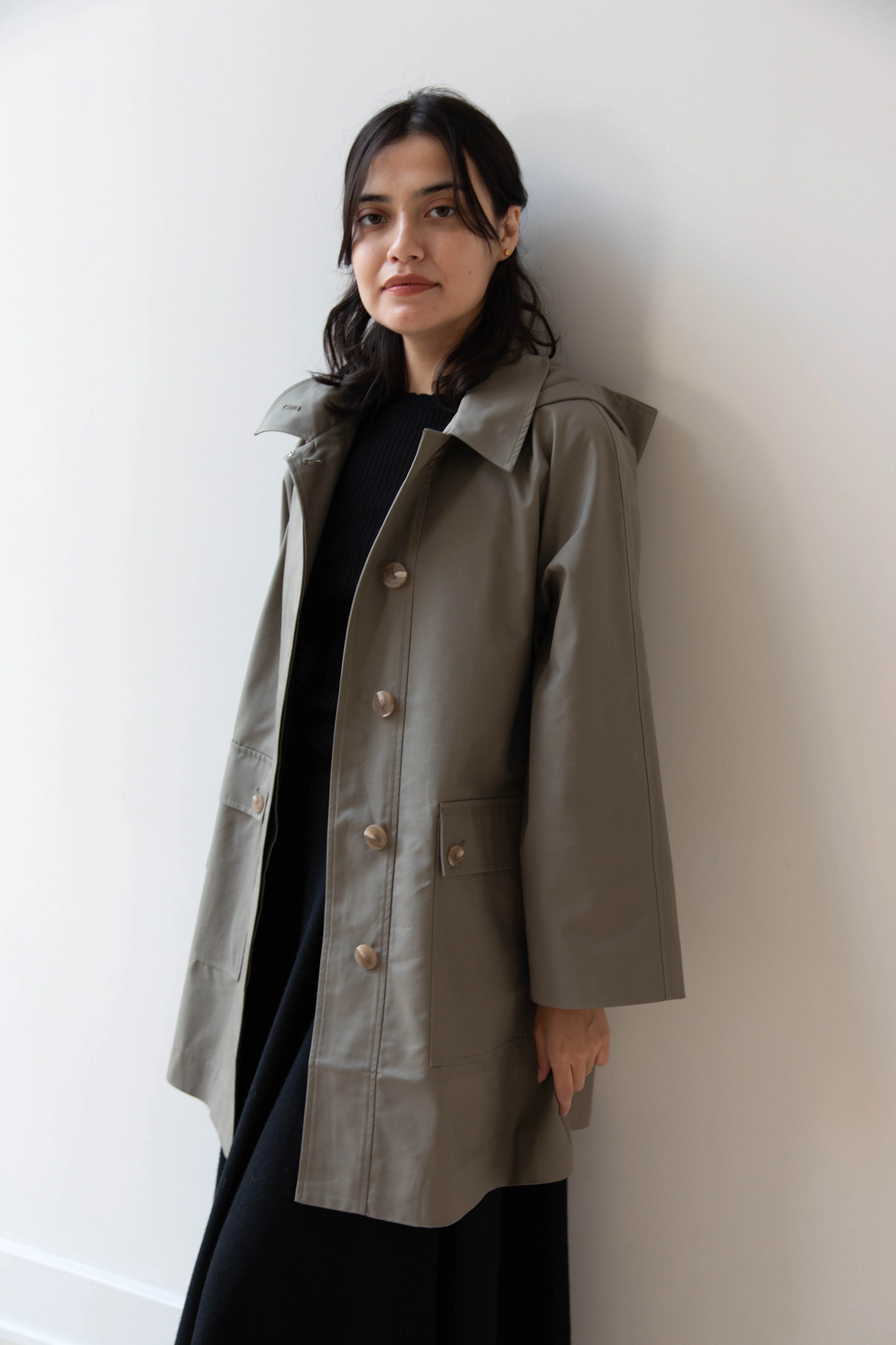 The Loom | Cotton Hooded Coat in Khaki - Image 25
