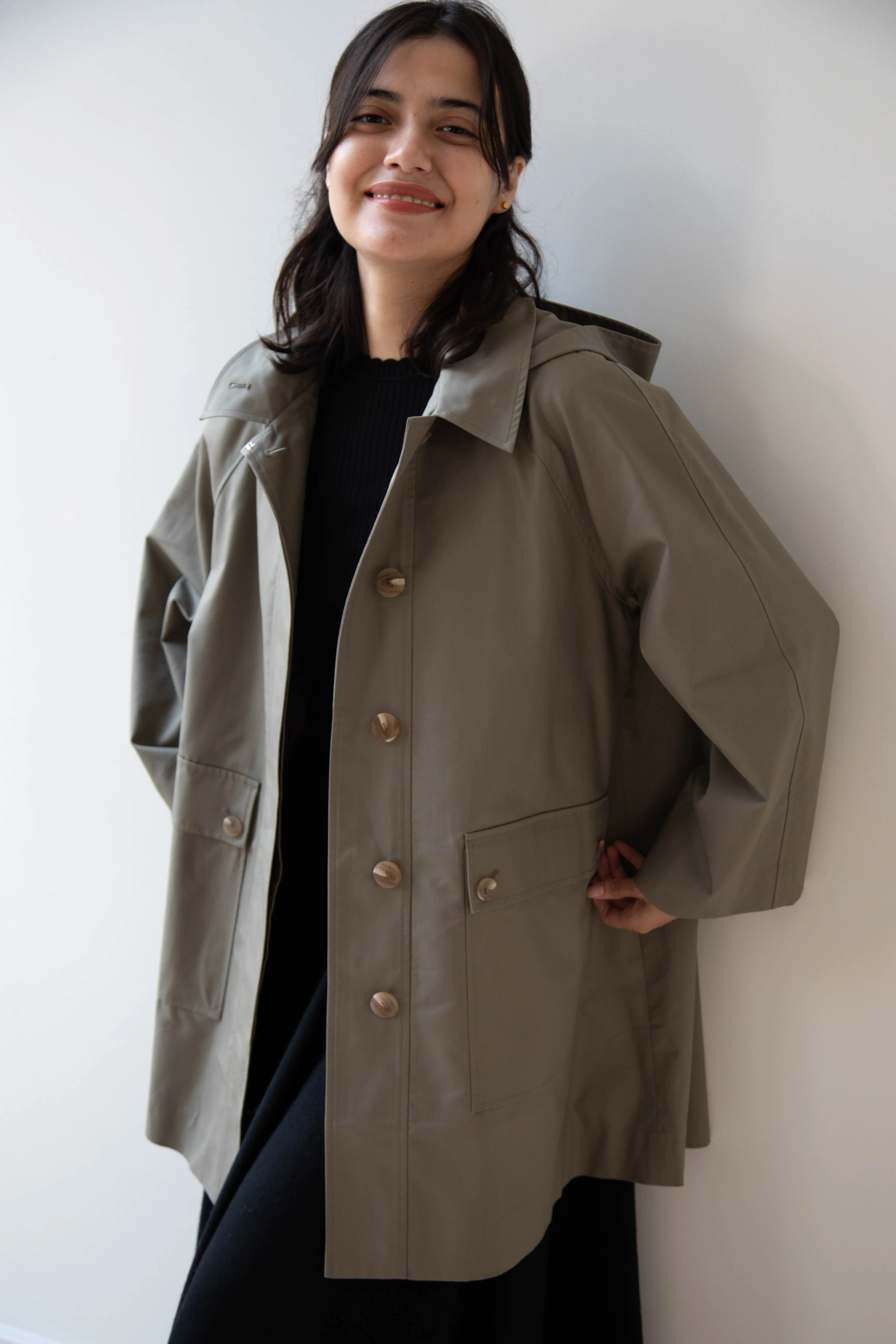 The Loom | Cotton Hooded Coat in Khaki - Image 26