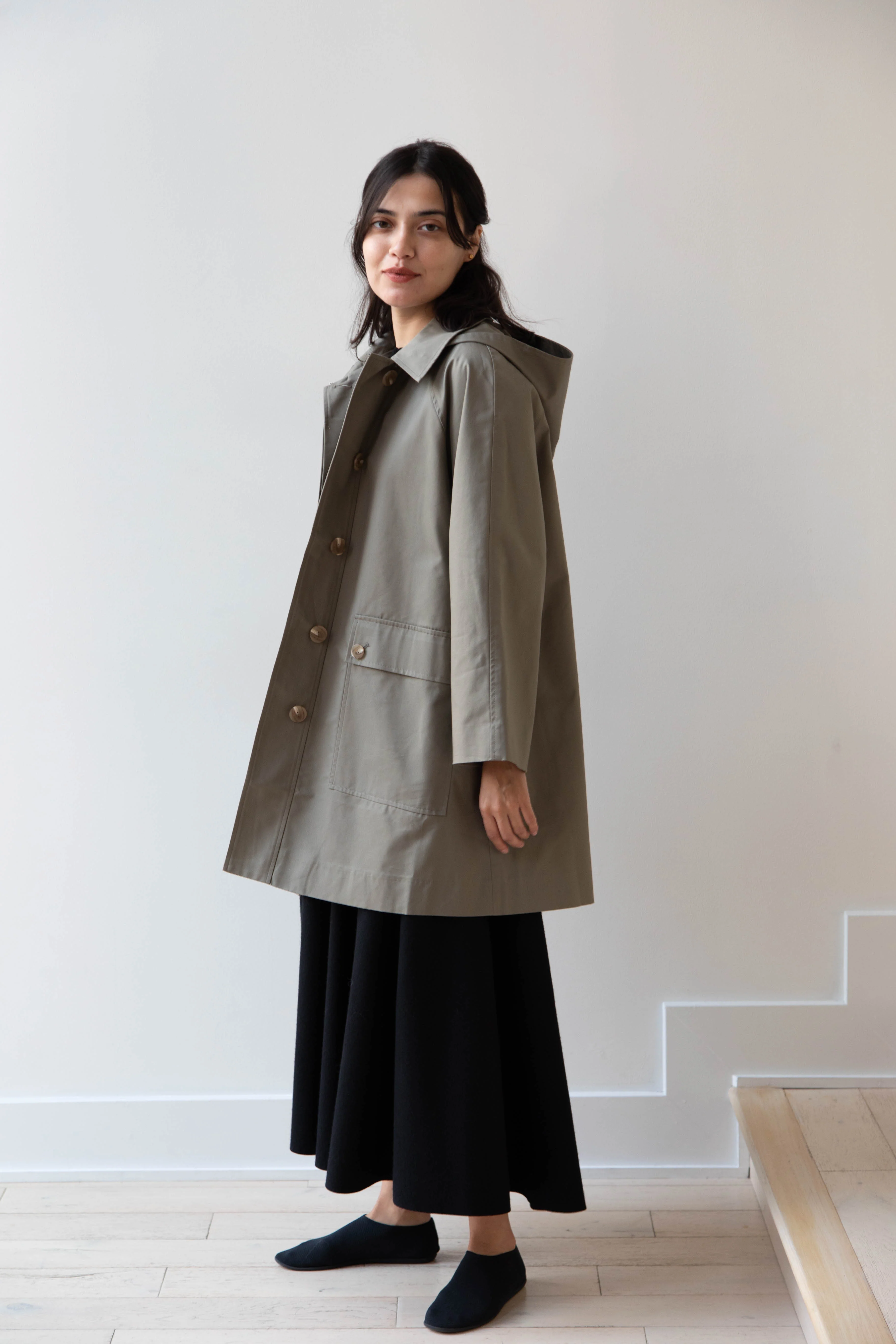 The Loom | Cotton Hooded Coat in Khaki - Image 3
