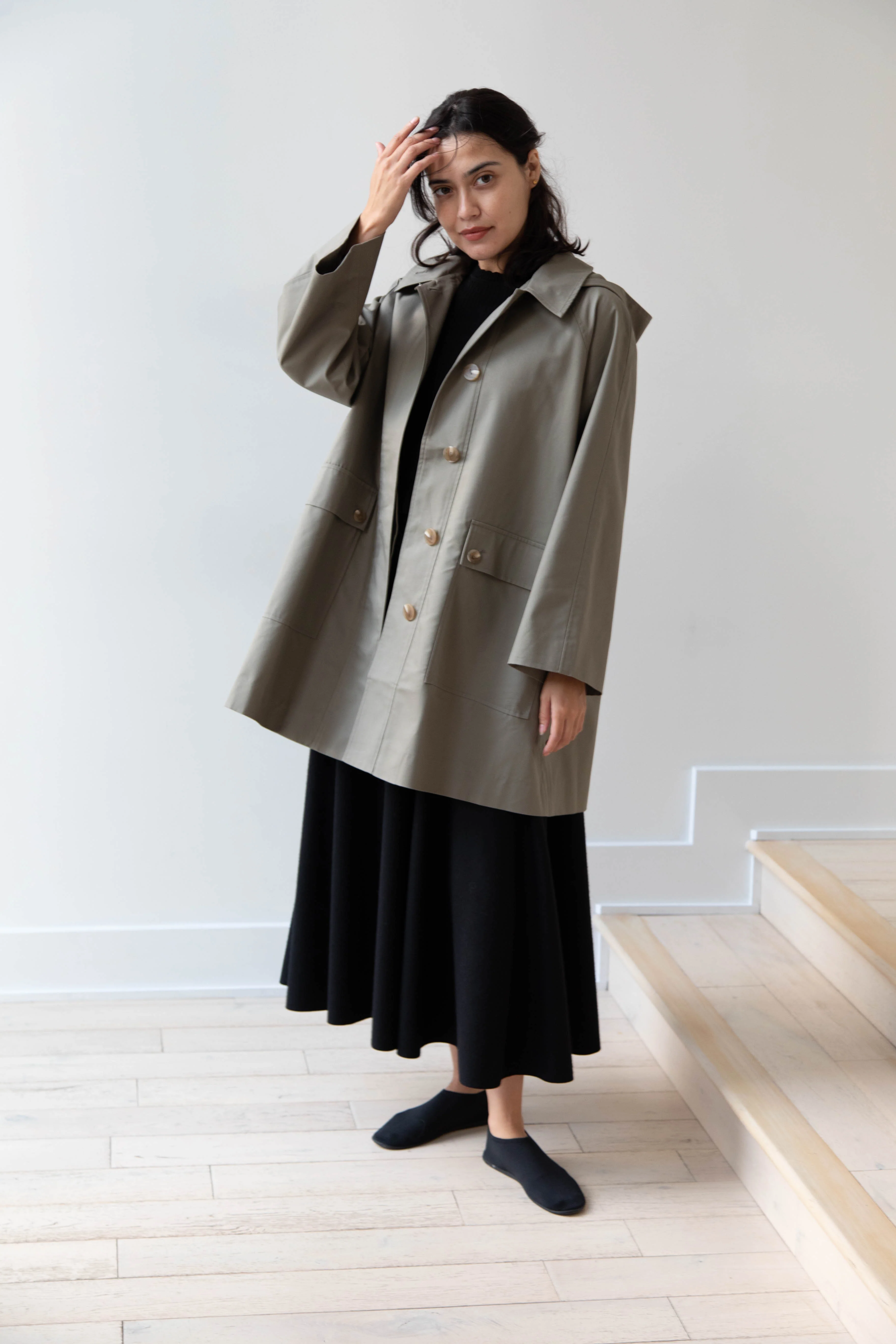 The Loom | Cotton Hooded Coat in Khaki - Image 35