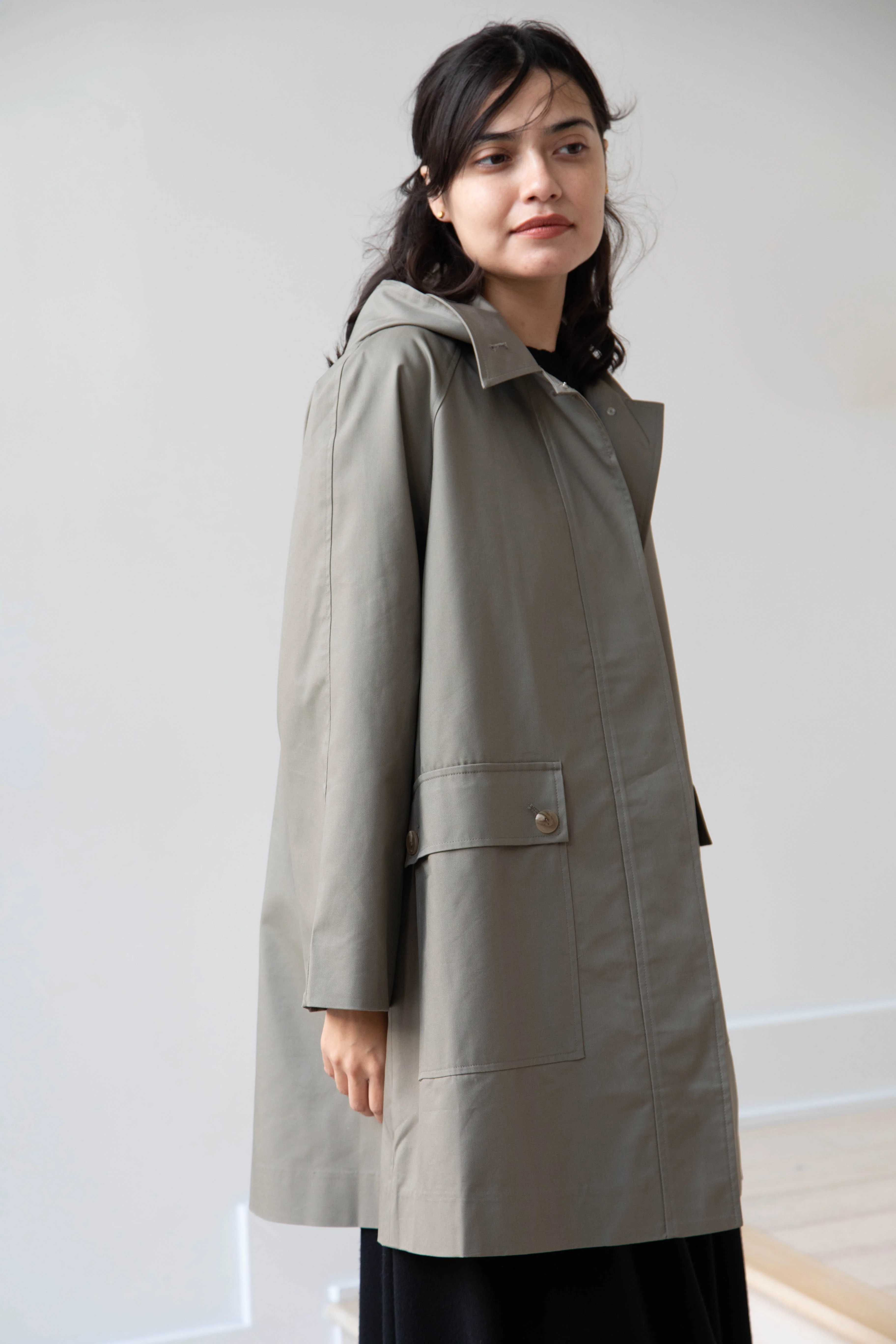 The Loom | Cotton Hooded Coat in Khaki - Image 4