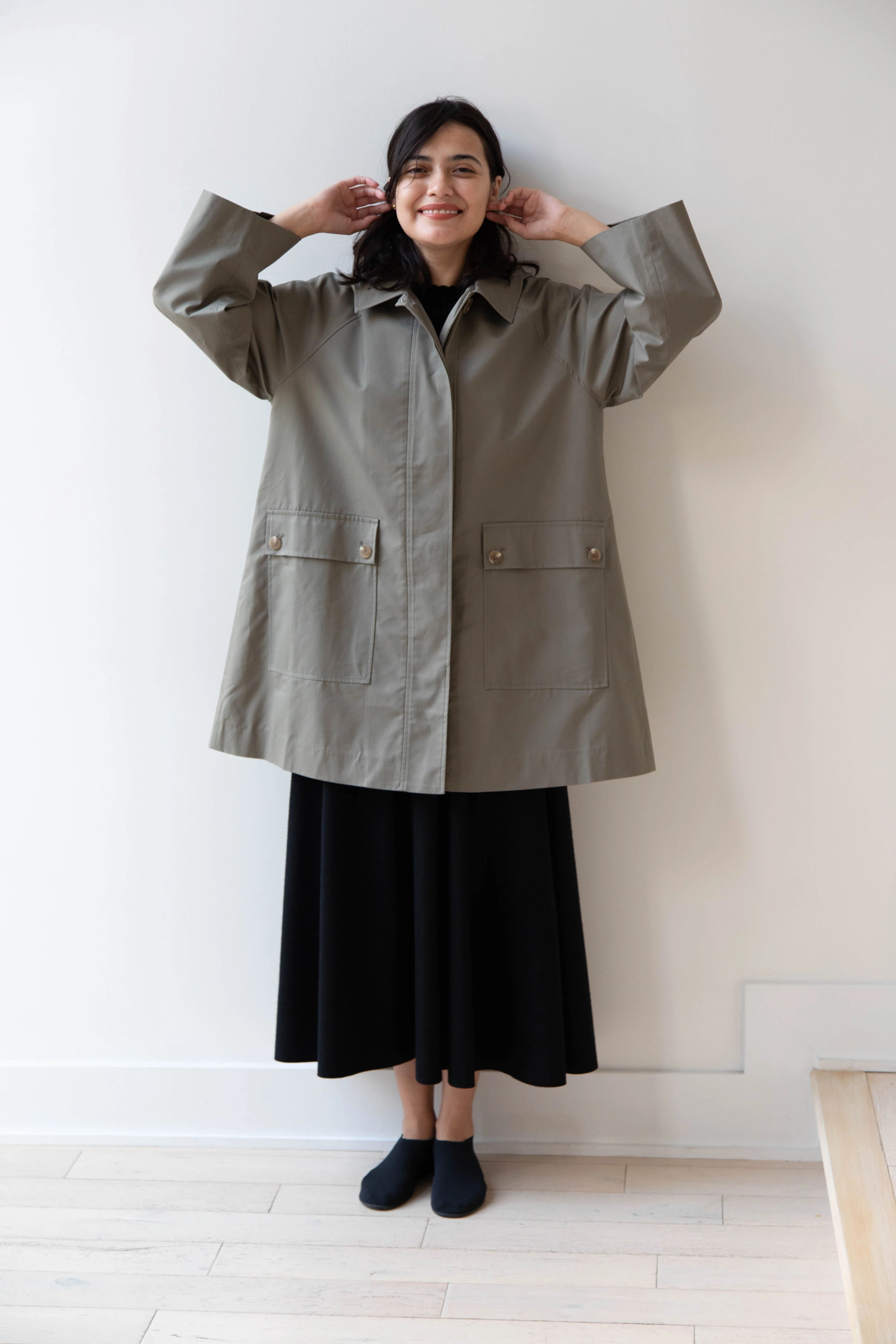 The Loom | Cotton Hooded Coat in Khaki - Image 46
