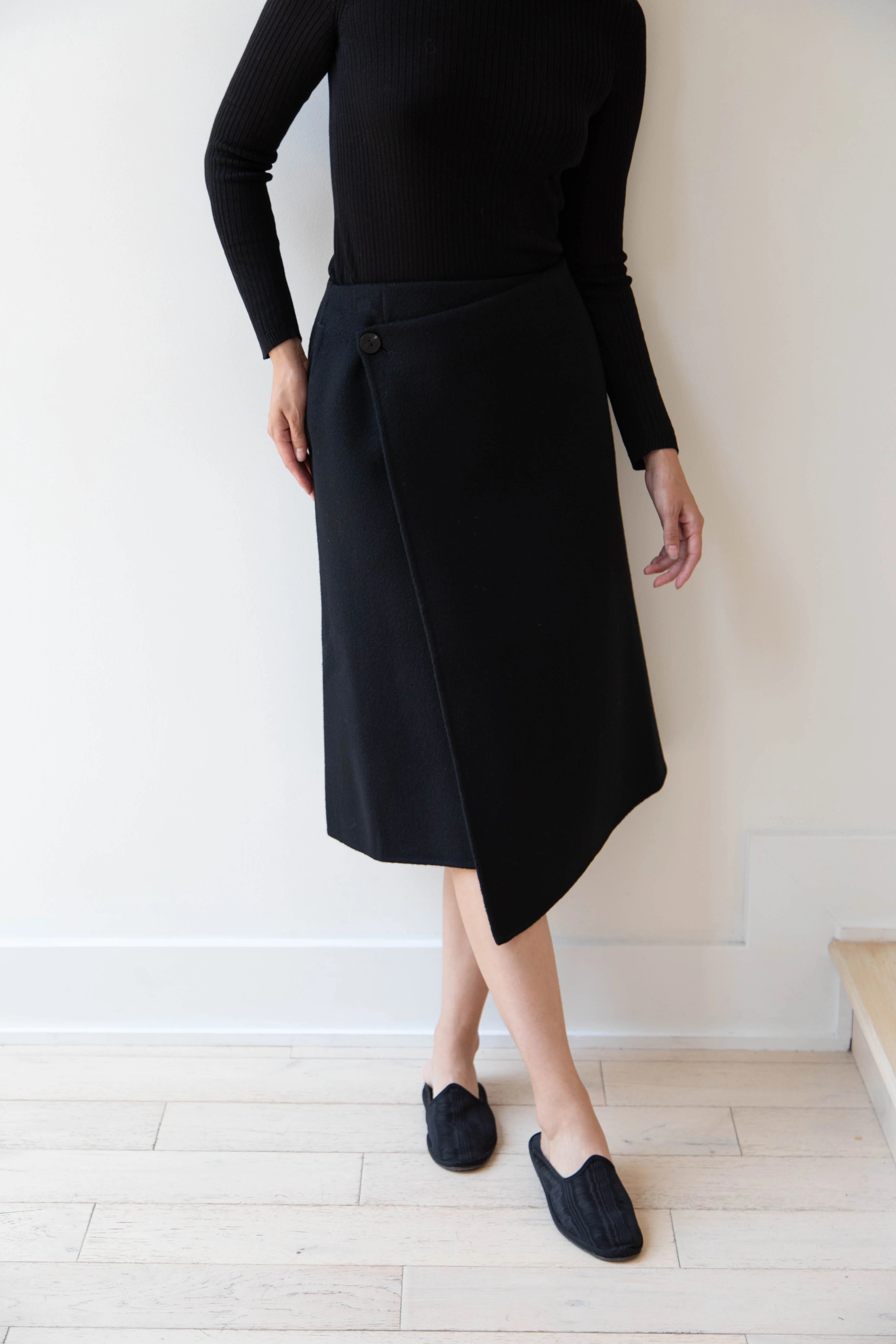 The Loom | Wool Cashmere Wrap Skirt in Black