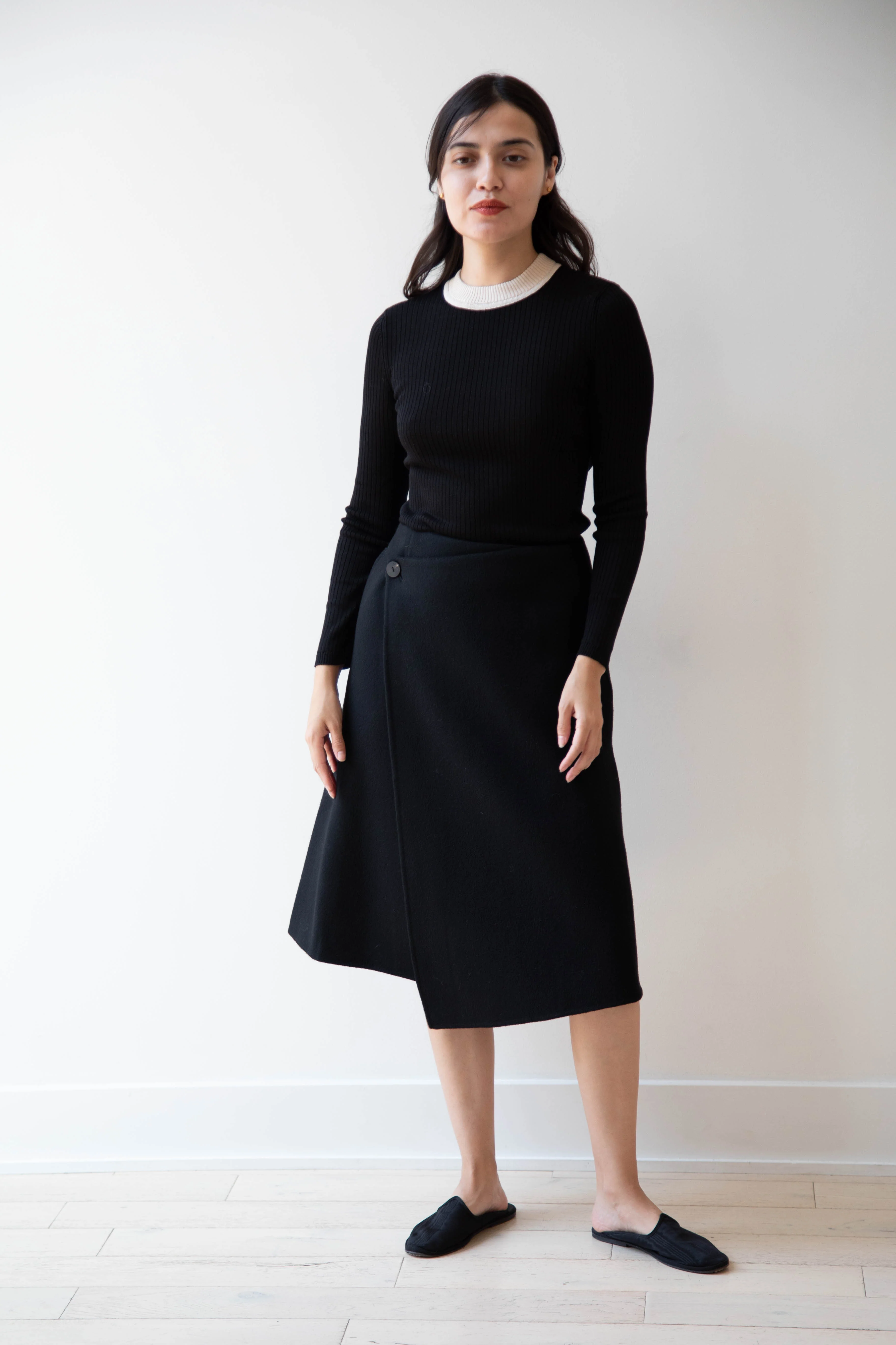 The Loom | Wool Cashmere Wrap Skirt in Black - Image 11