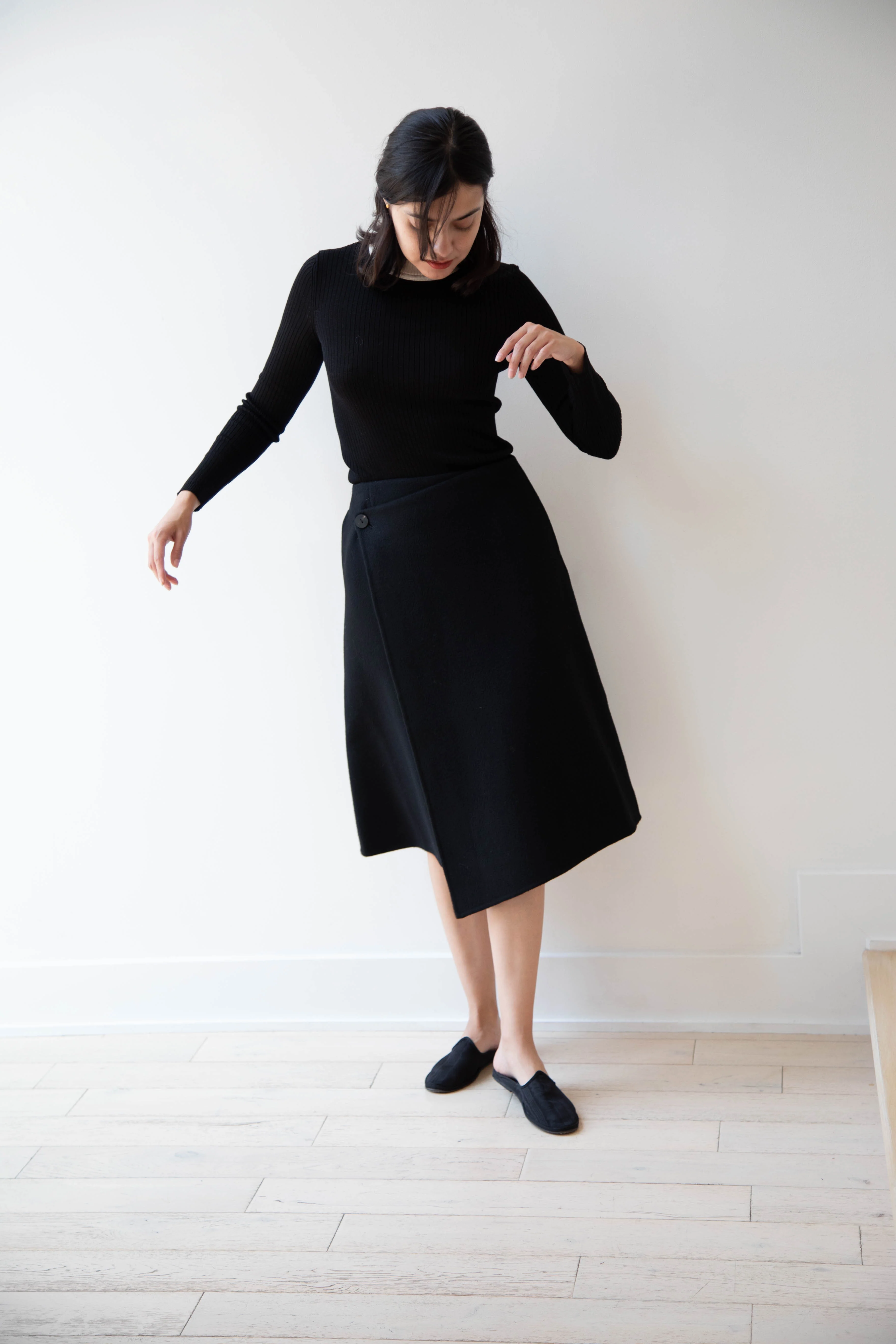 The Loom | Wool Cashmere Wrap Skirt in Black - Image 12
