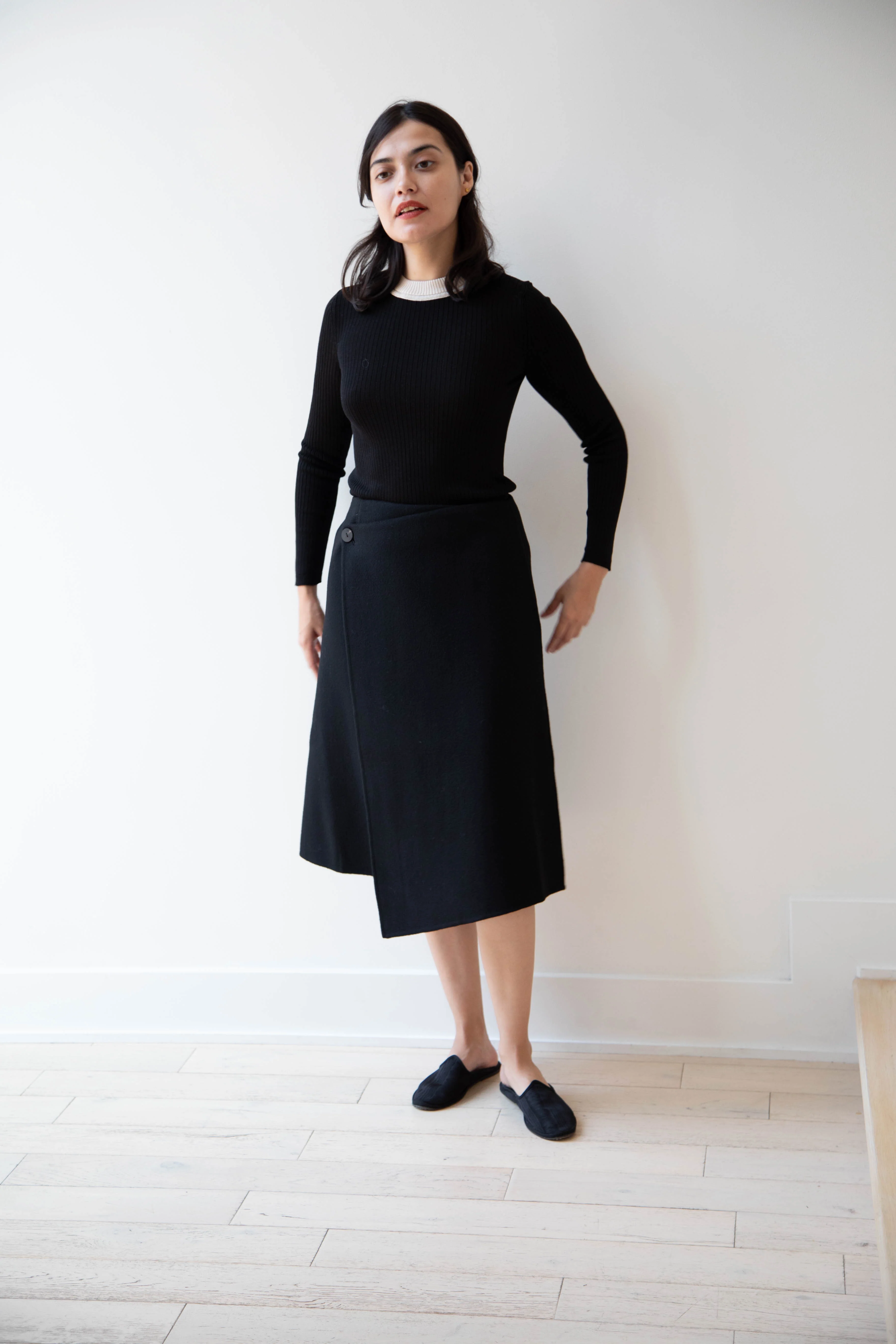 The Loom | Wool Cashmere Wrap Skirt in Black - Image 13