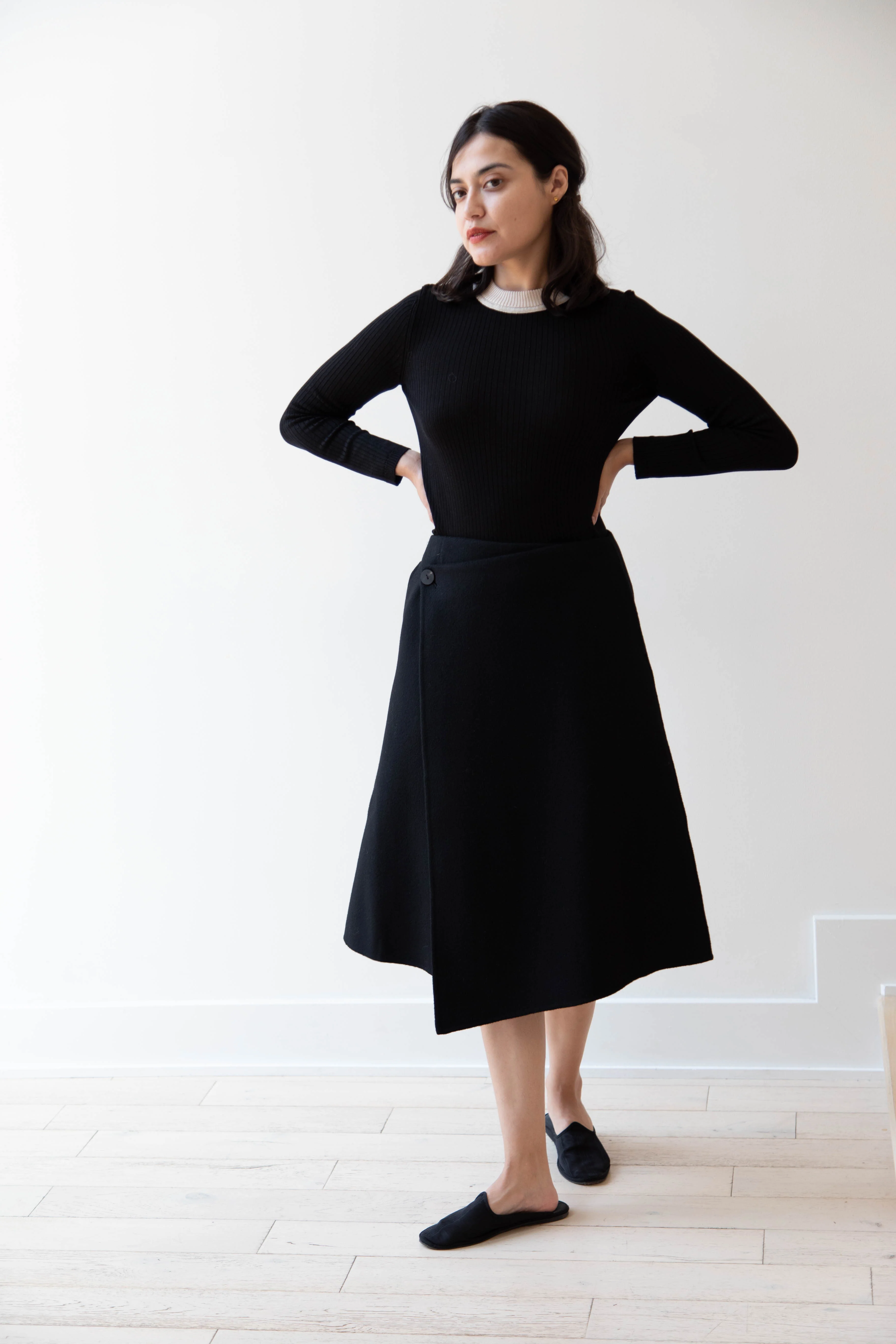 The Loom | Wool Cashmere Wrap Skirt in Black - Image 14