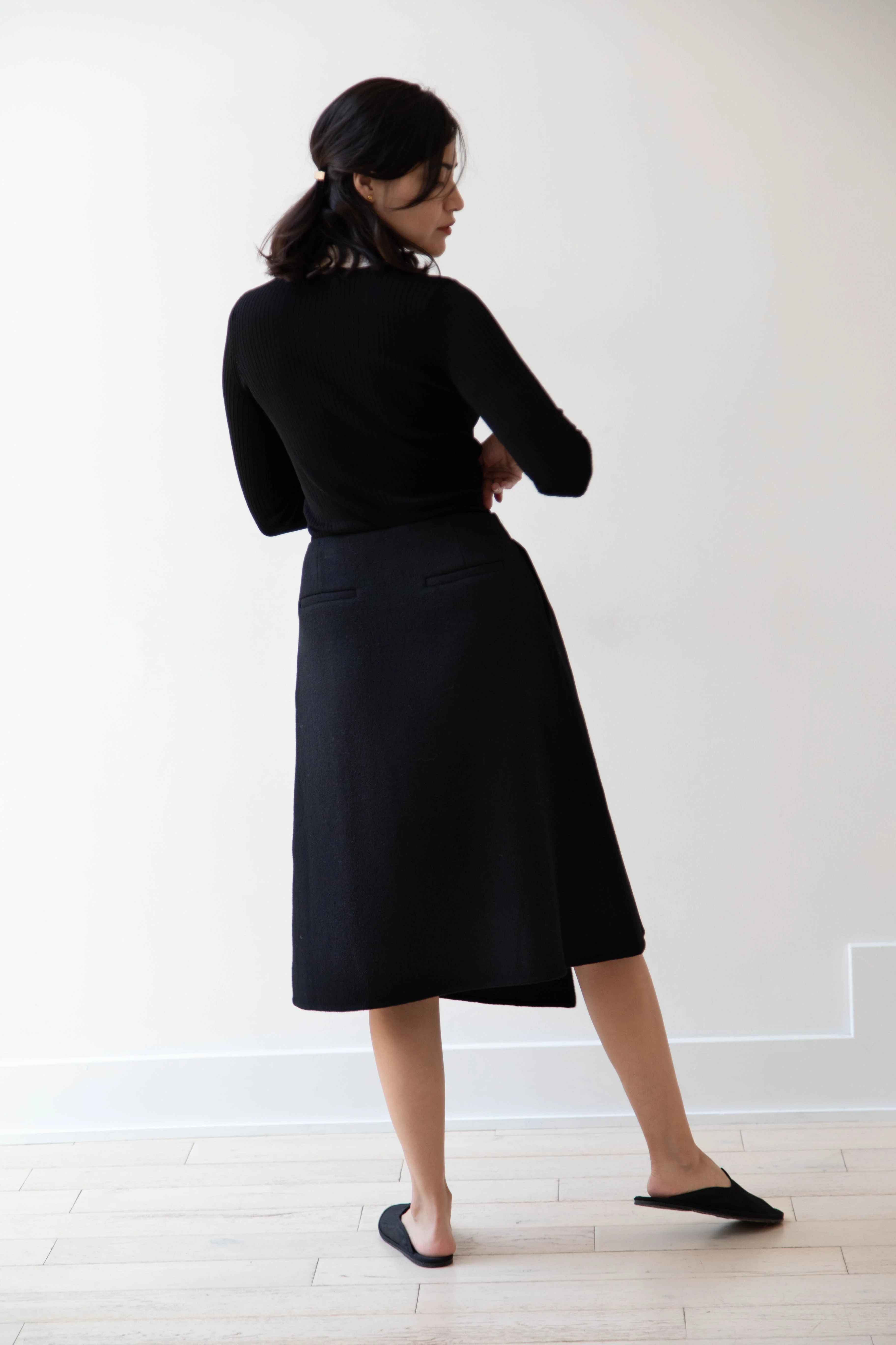 The Loom | Wool Cashmere Wrap Skirt in Black - Image 16