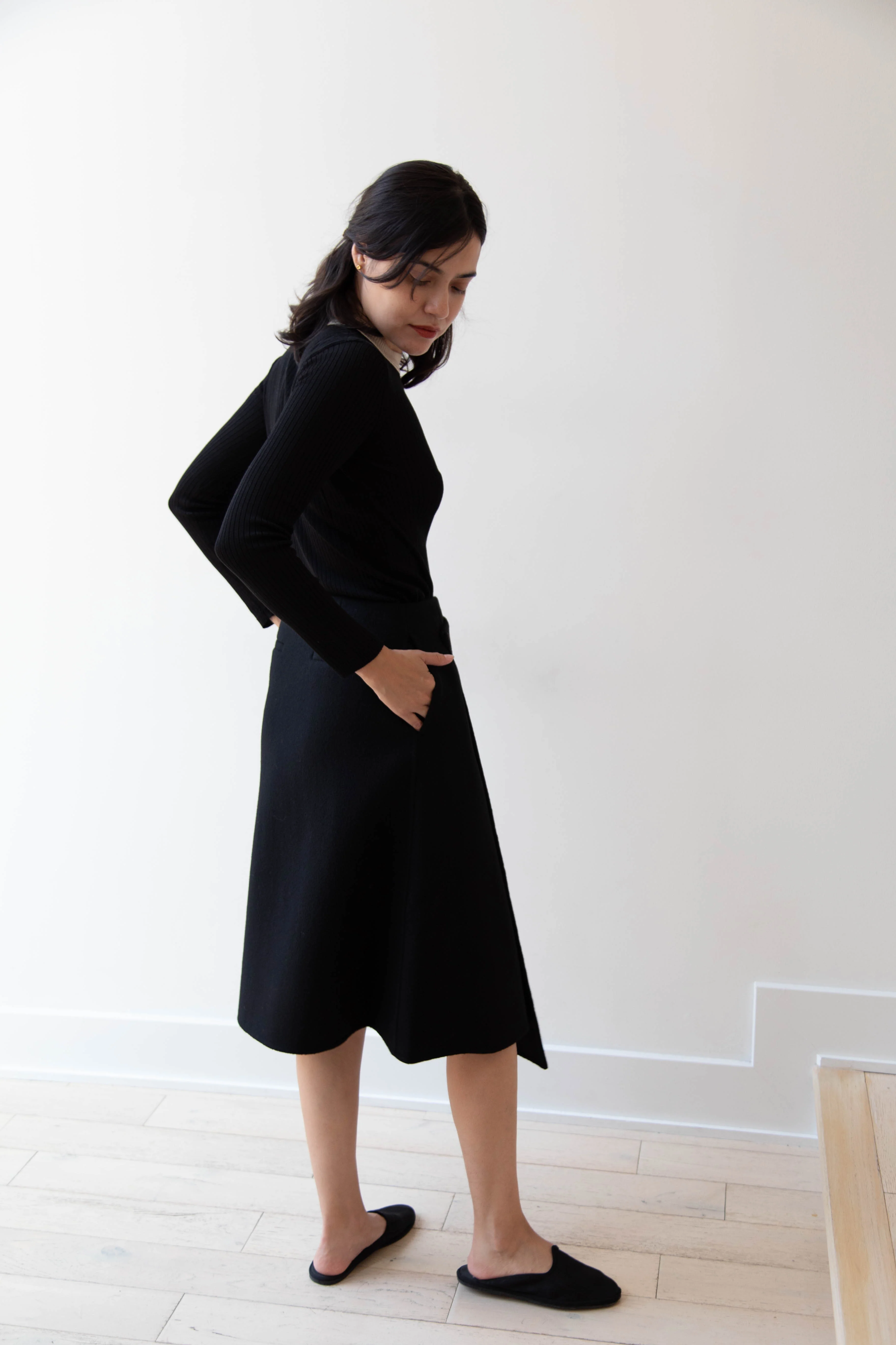 The Loom | Wool Cashmere Wrap Skirt in Black - Image 18