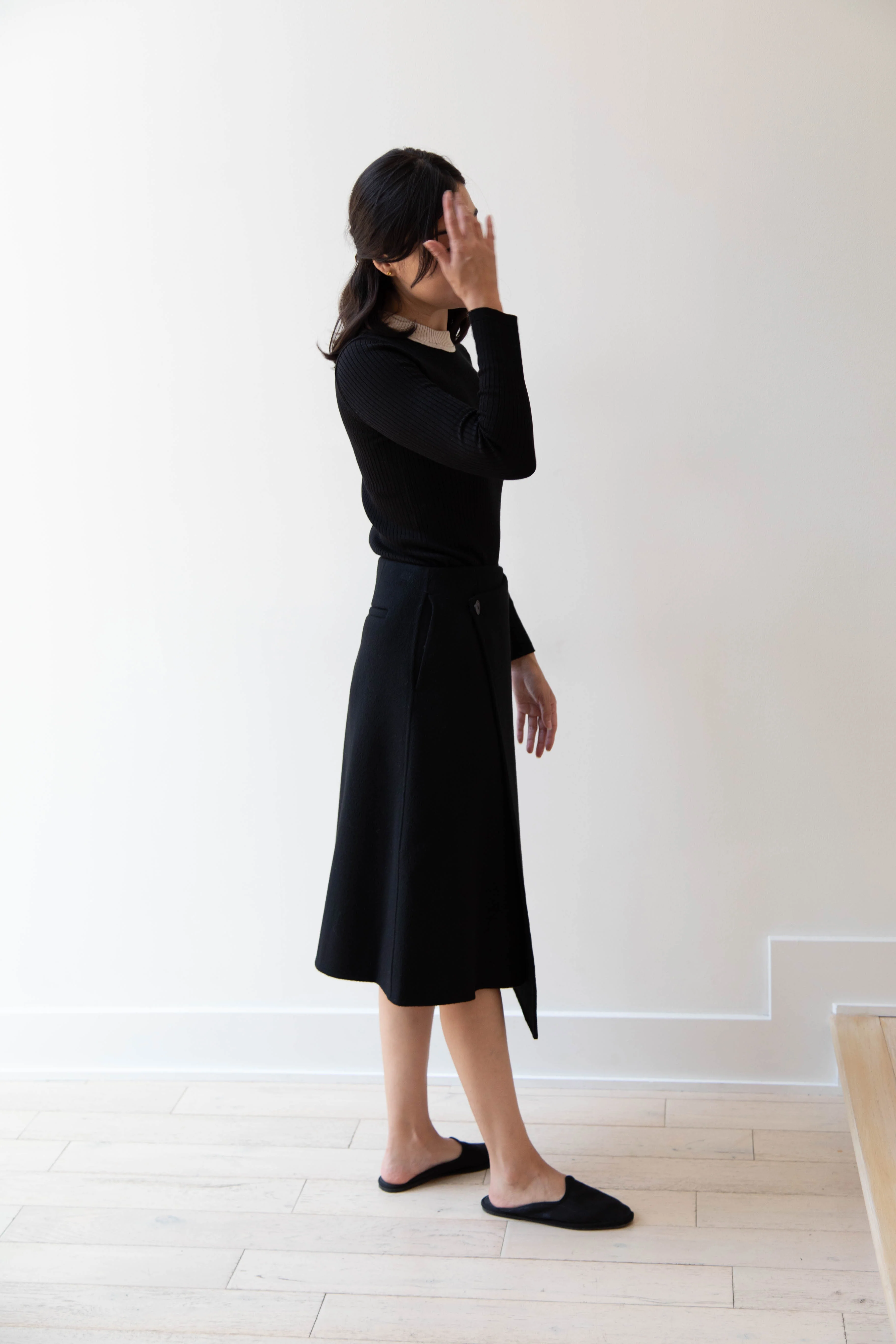 The Loom | Wool Cashmere Wrap Skirt in Black - Image 20