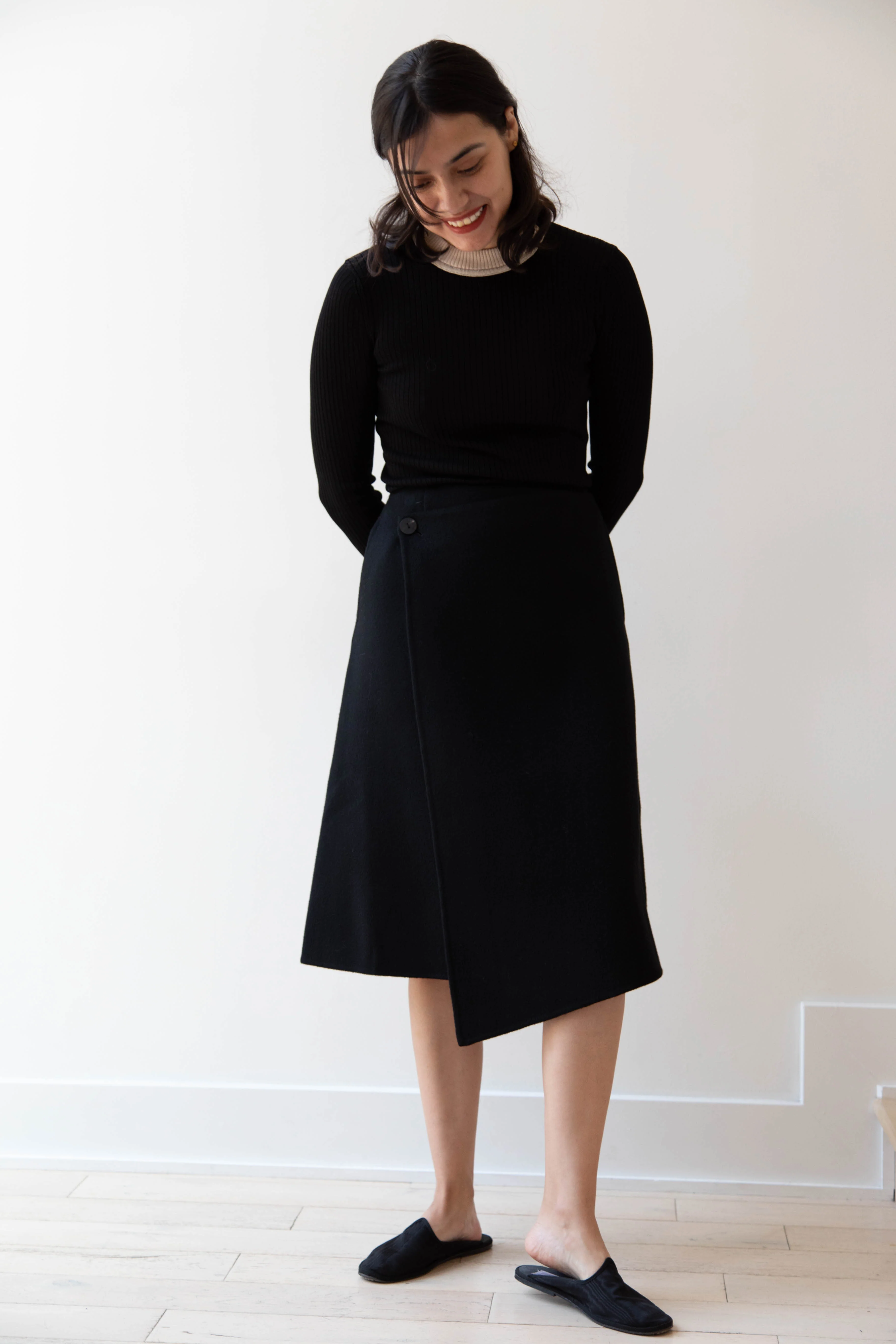 The Loom | Wool Cashmere Wrap Skirt in Black - Image 21