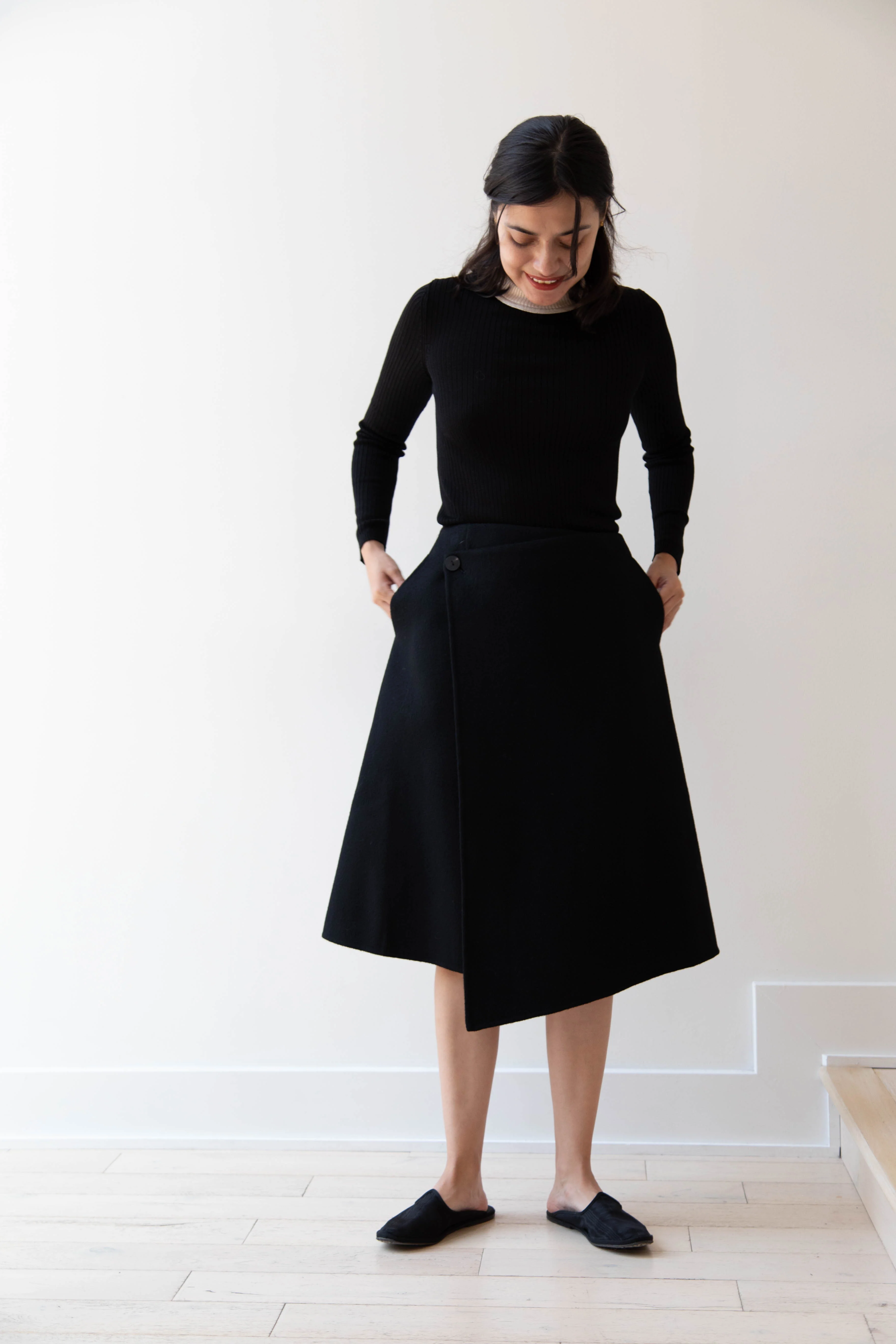 The Loom | Wool Cashmere Wrap Skirt in Black - Image 22