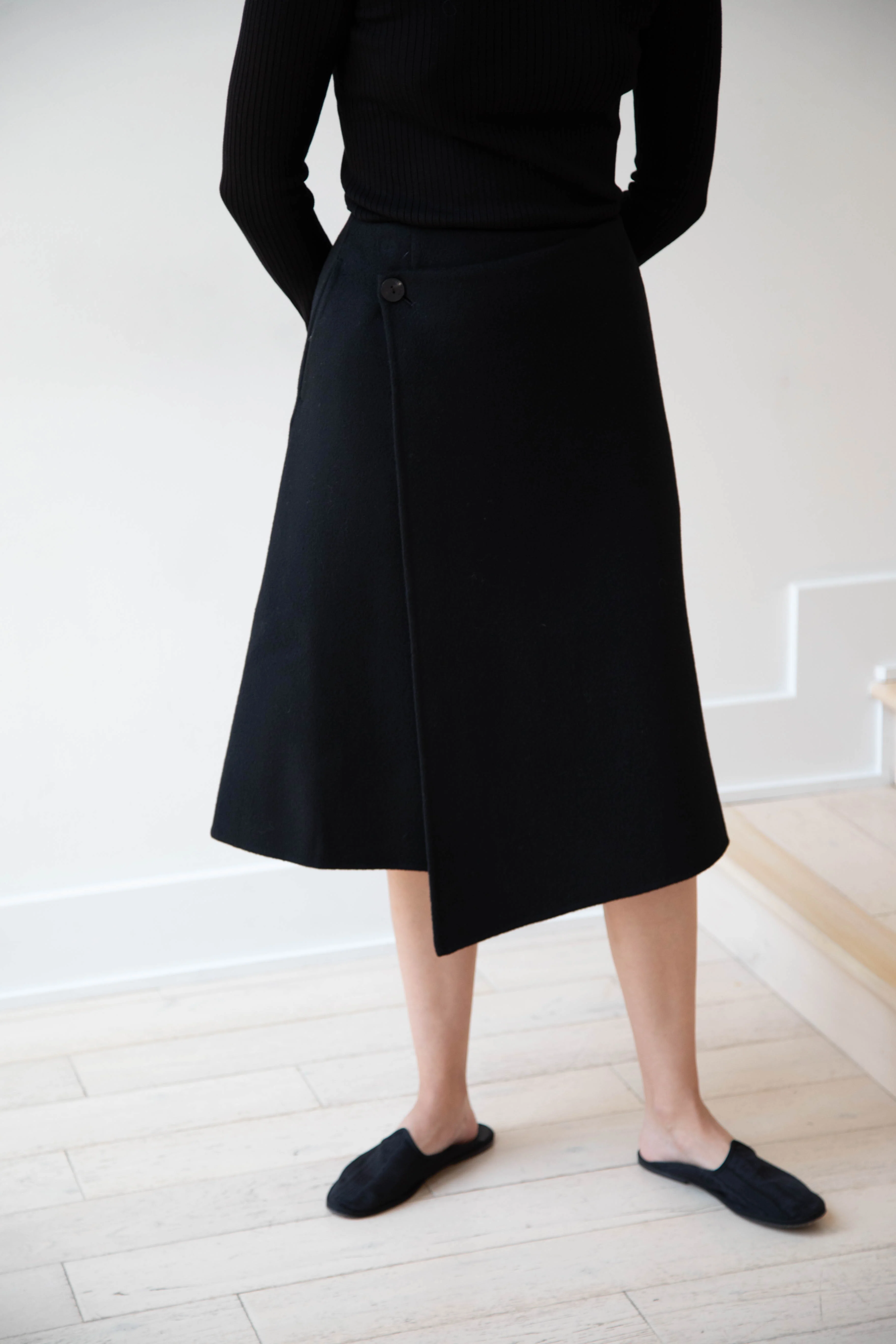 The Loom | Wool Cashmere Wrap Skirt in Black - Image 26
