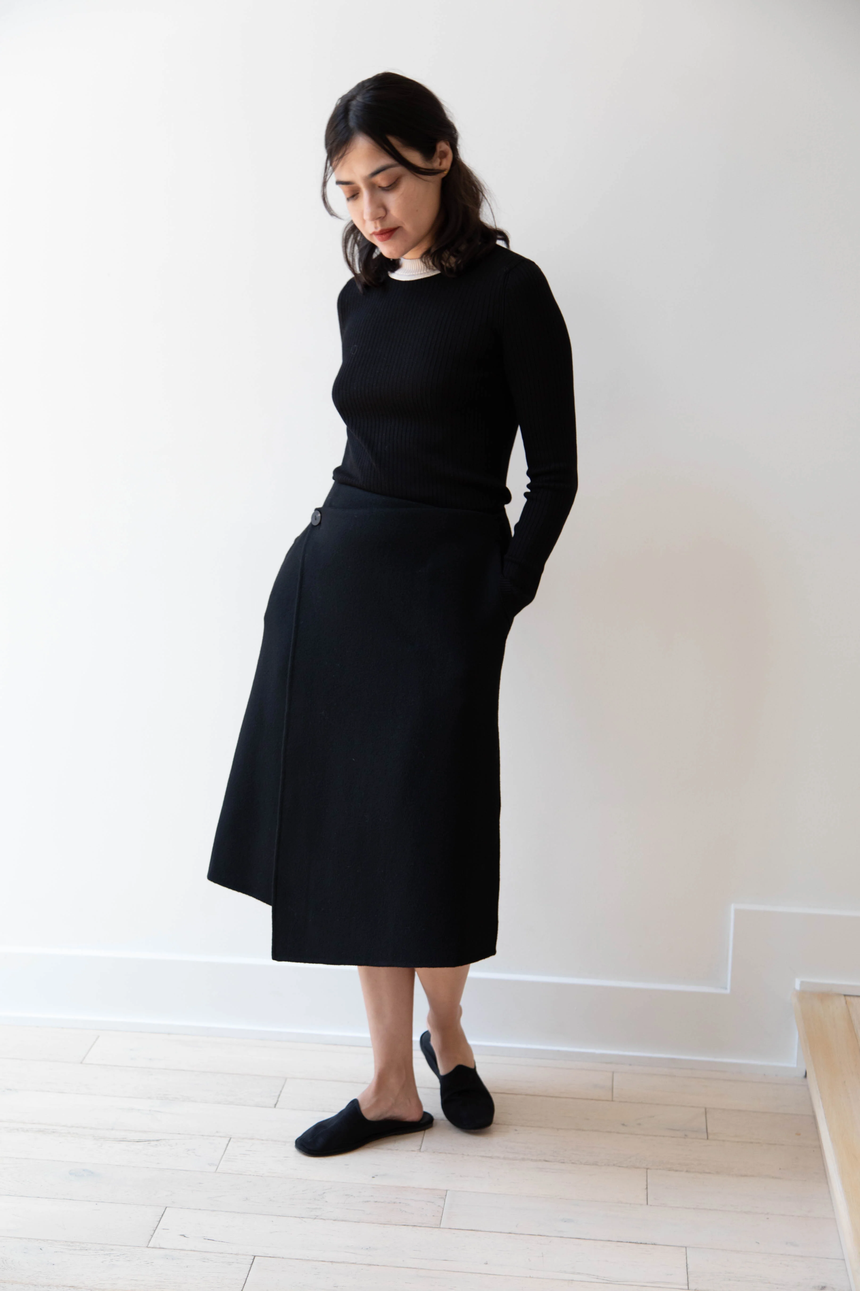 The Loom | Wool Cashmere Wrap Skirt in Black - Image 27