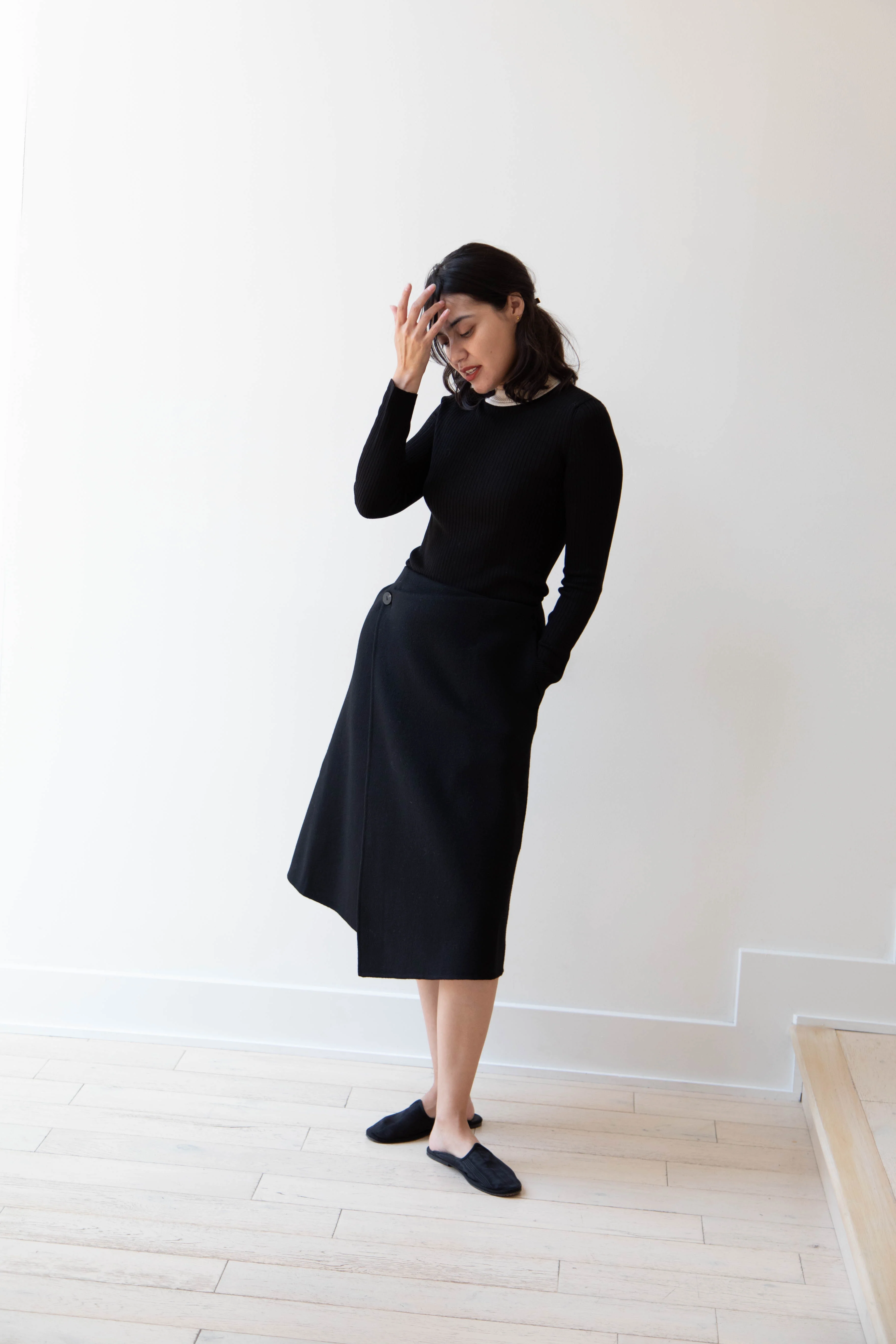 The Loom | Wool Cashmere Wrap Skirt in Black - Image 28