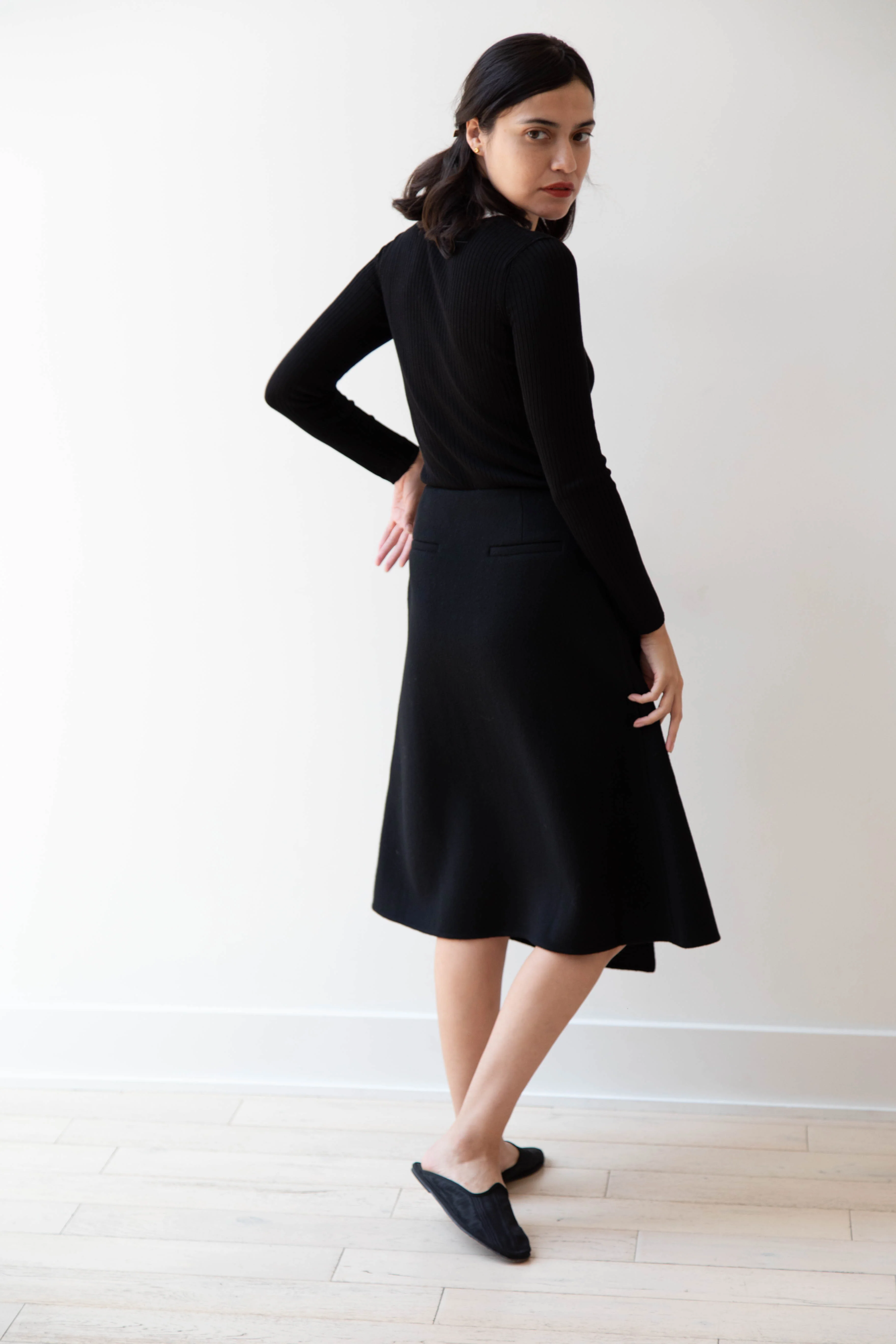 The Loom | Wool Cashmere Wrap Skirt in Black - Image 29