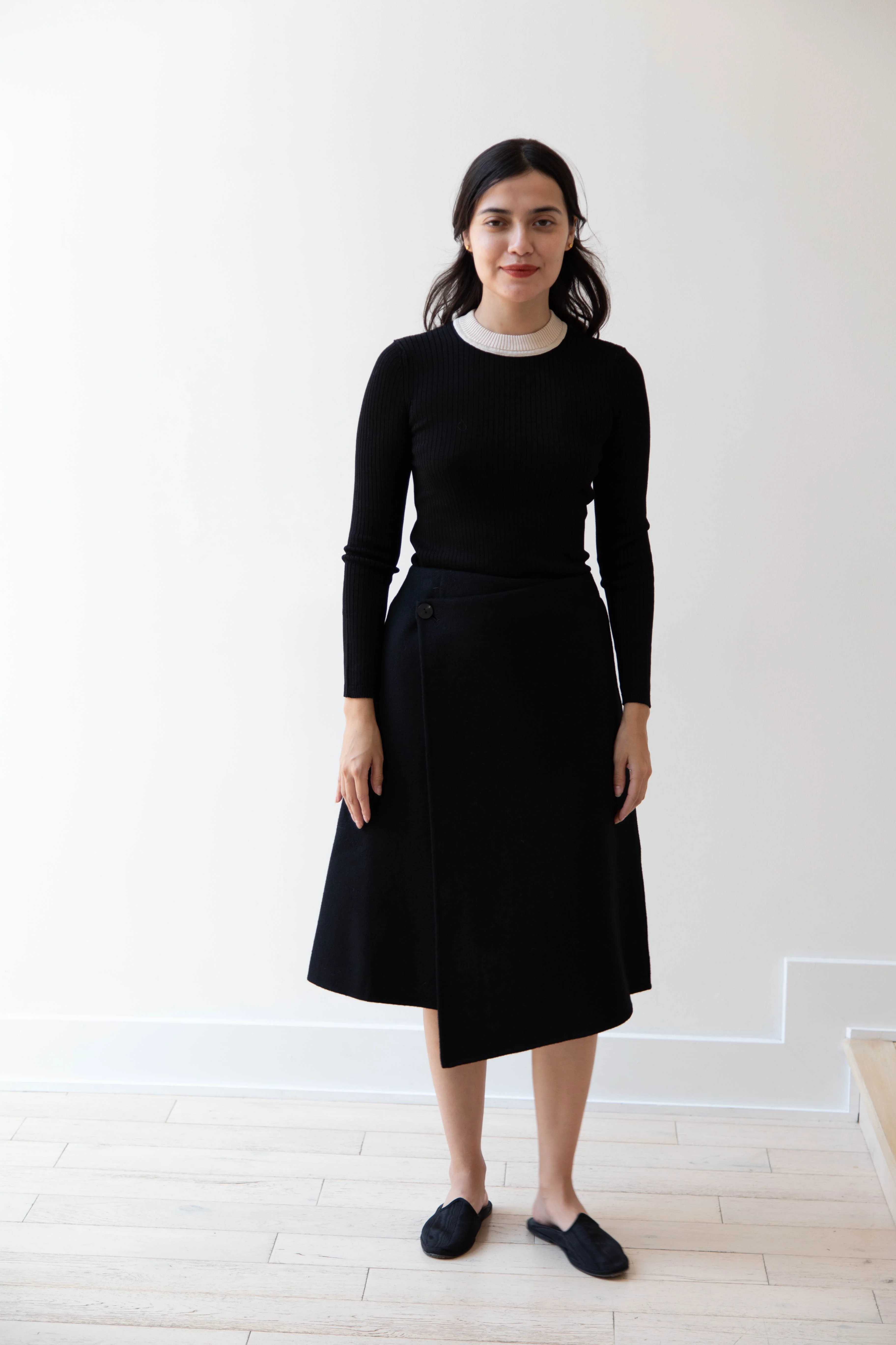 The Loom | Wool Cashmere Wrap Skirt in Black - Image 3