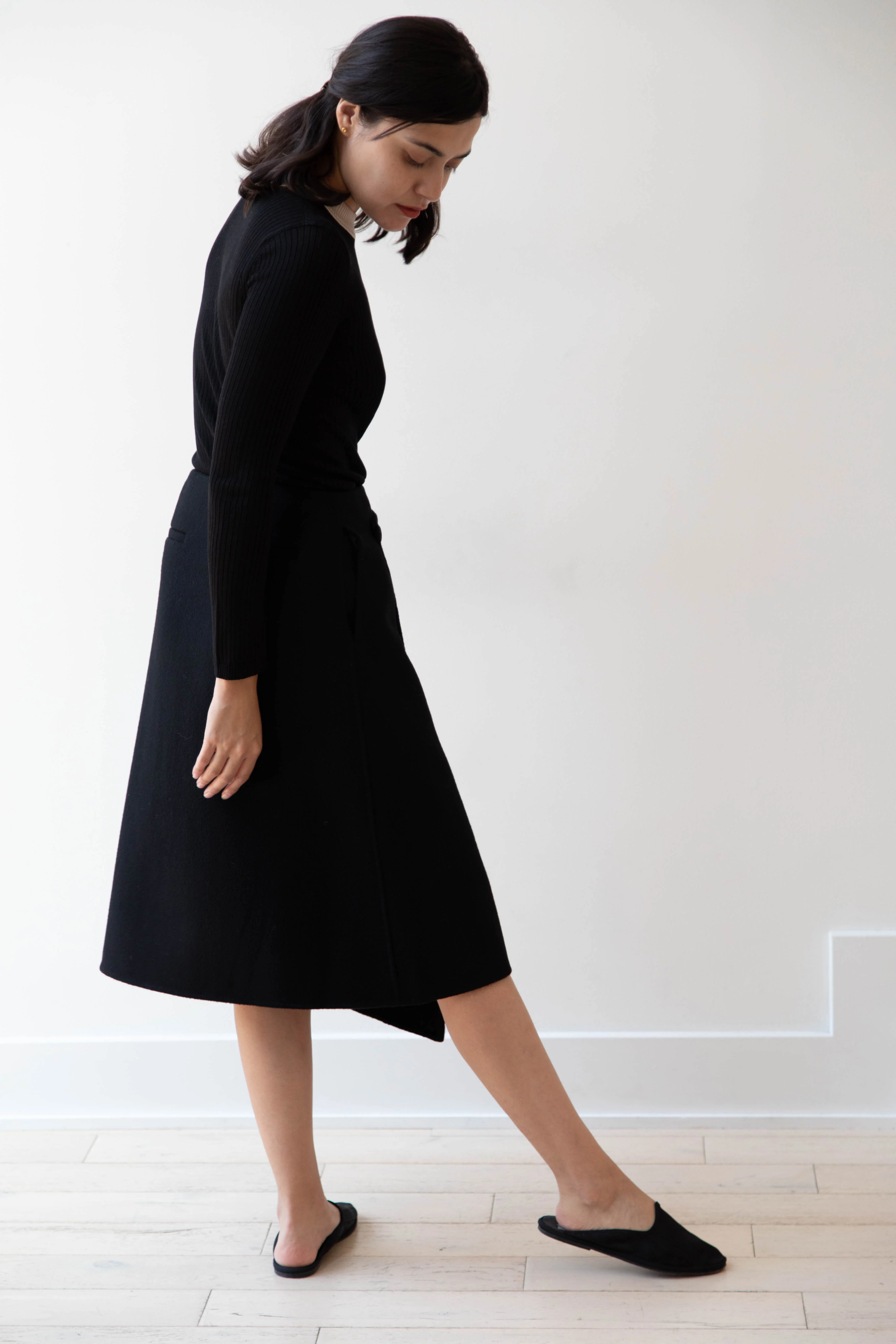 The Loom | Wool Cashmere Wrap Skirt in Black - Image 30