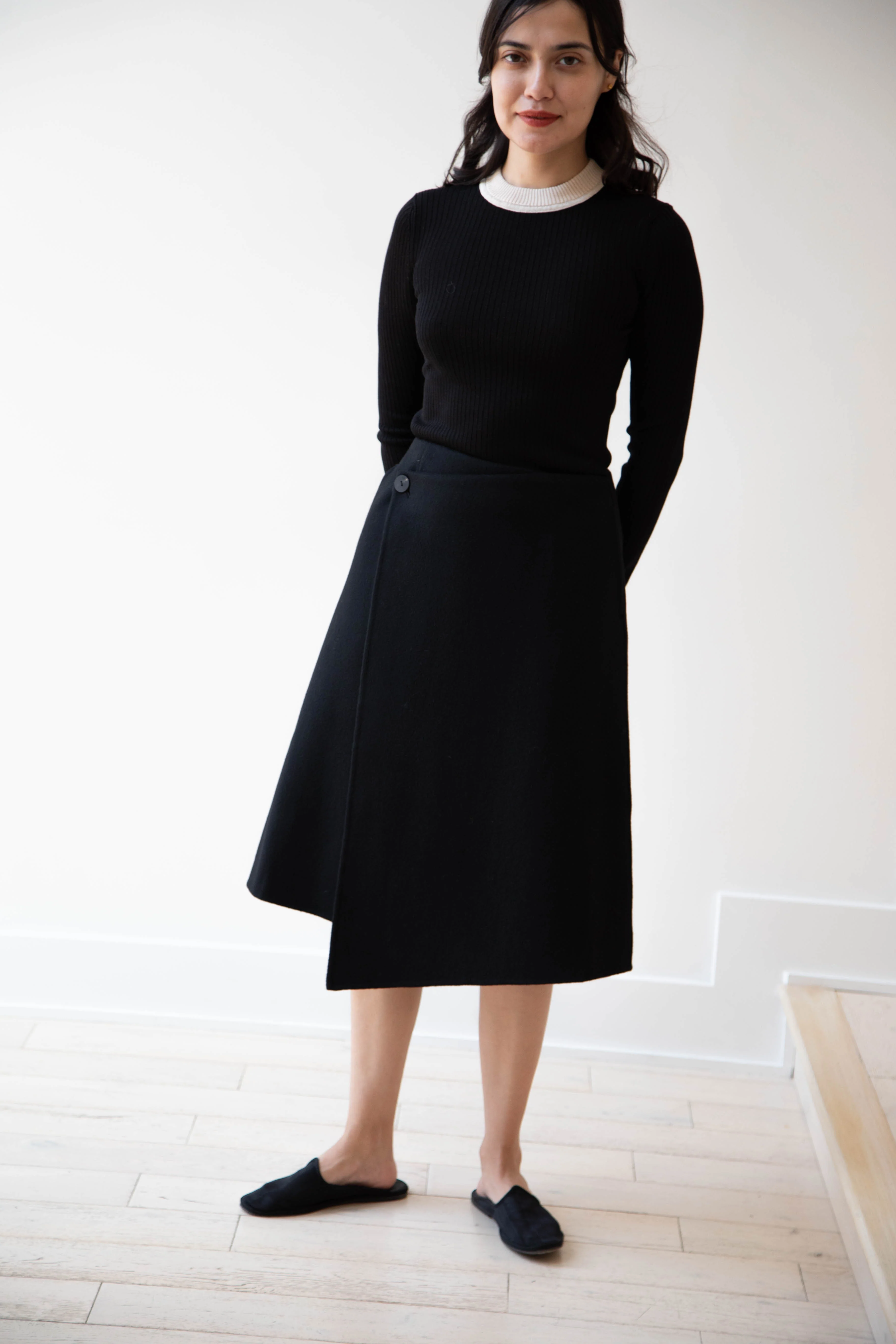 The Loom | Wool Cashmere Wrap Skirt in Black - Image 4
