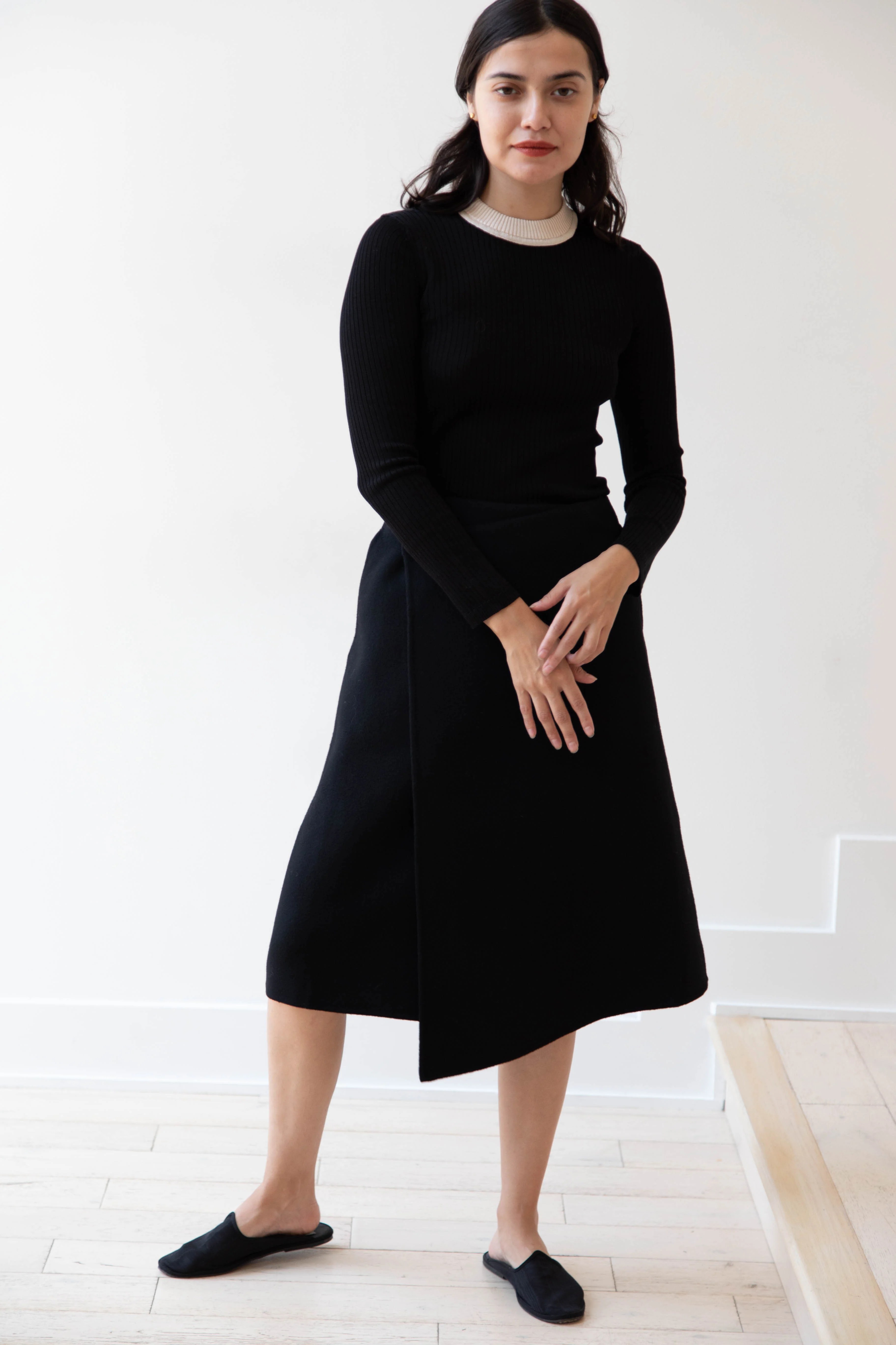 The Loom | Wool Cashmere Wrap Skirt in Black - Image 5