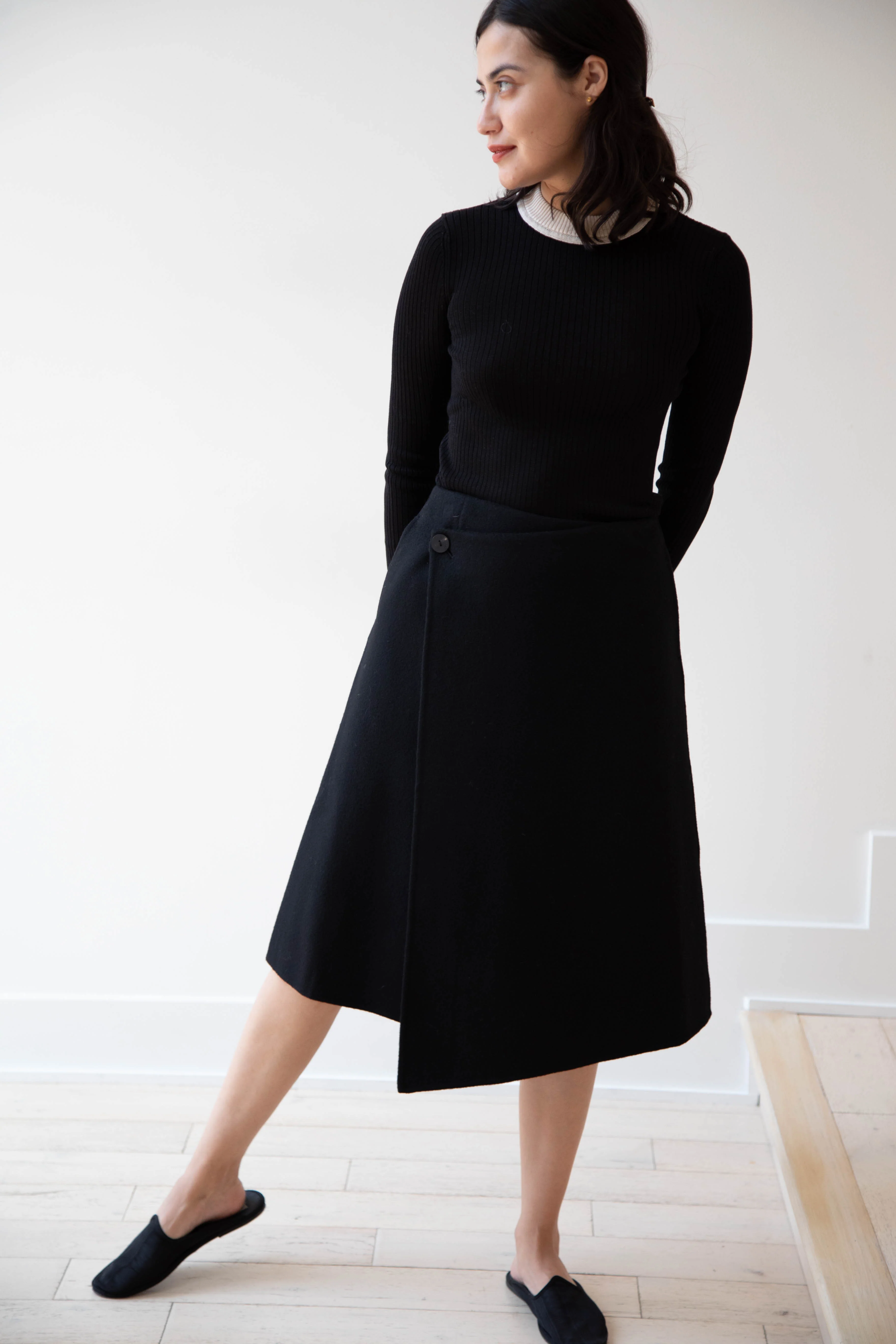 The Loom | Wool Cashmere Wrap Skirt in Black - Image 6