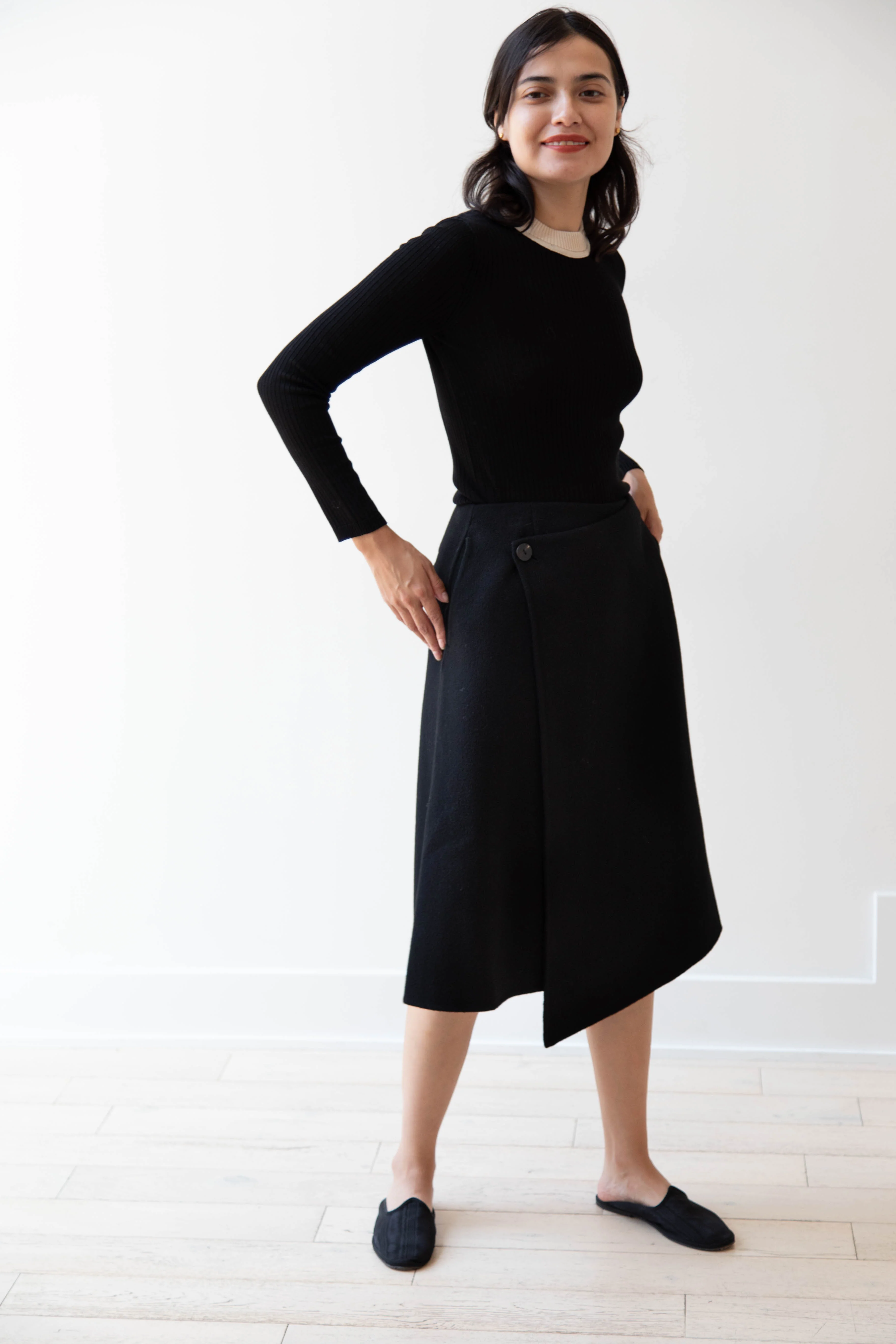 The Loom | Wool Cashmere Wrap Skirt in Black - Image 8