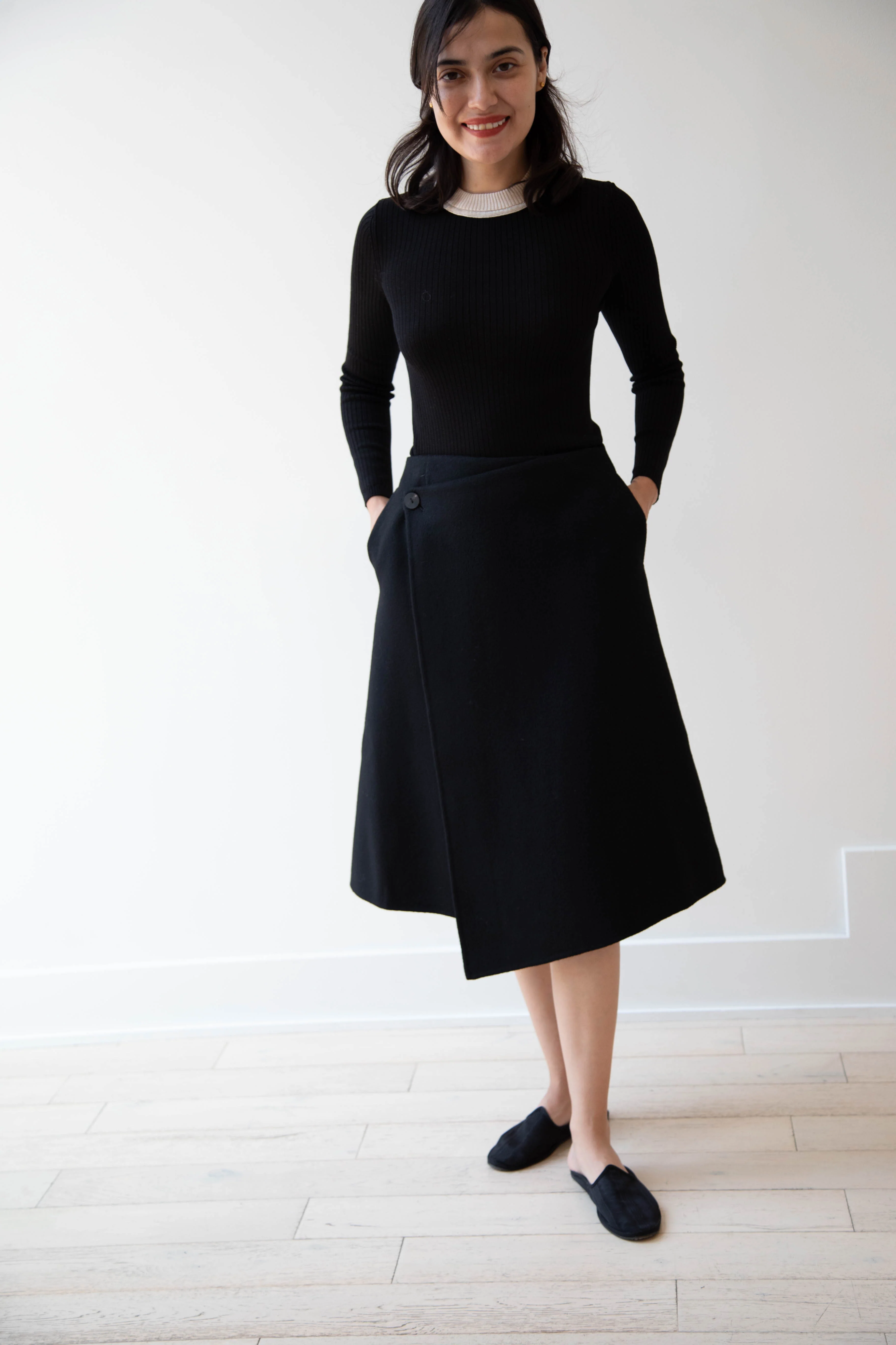 The Loom | Wool Cashmere Wrap Skirt in Black - Image 9